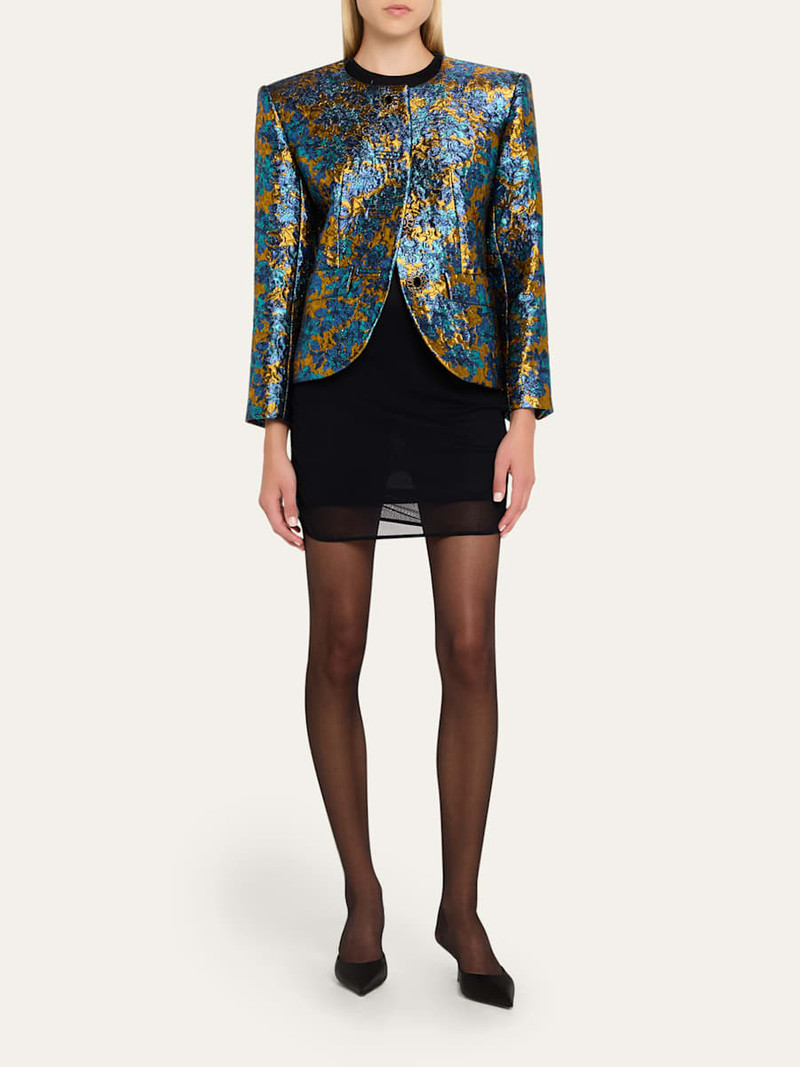 SAINT LAURENT Metallic Floral Brocade Single-Breasted Jacket outlook