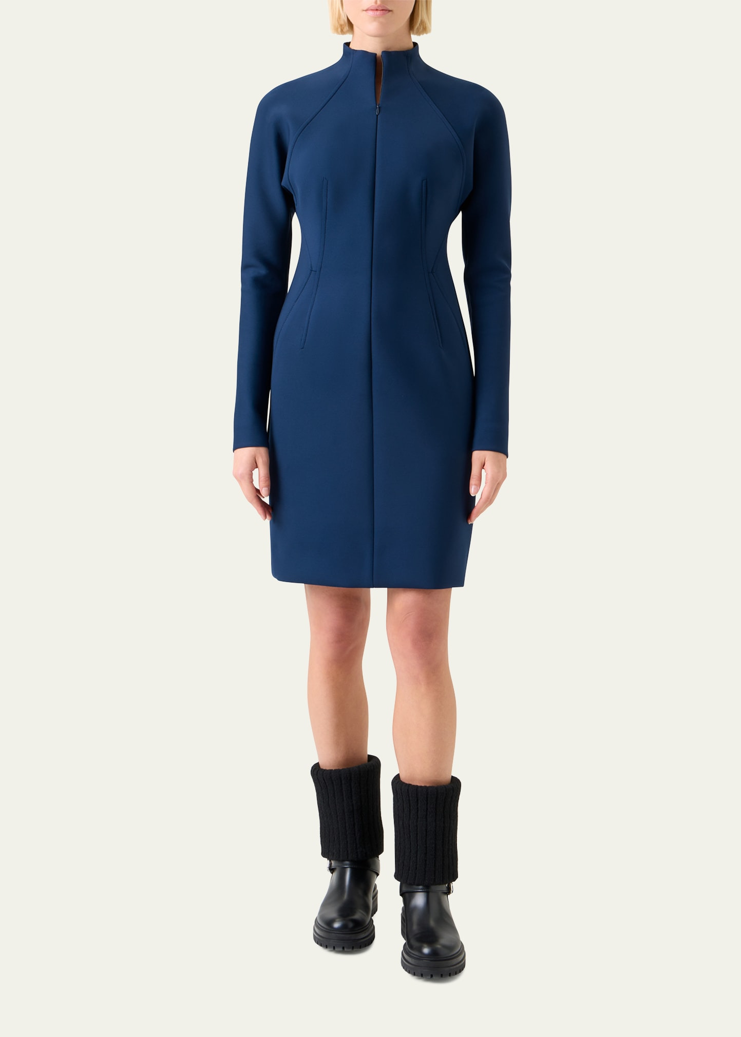 Techno Neoprene Long-Sleeve Zip-Front Dress - 2
