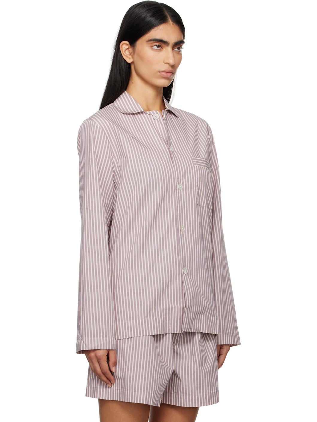 Purple & White Poplin Long-Sleeved Pyjama Shirt - 2