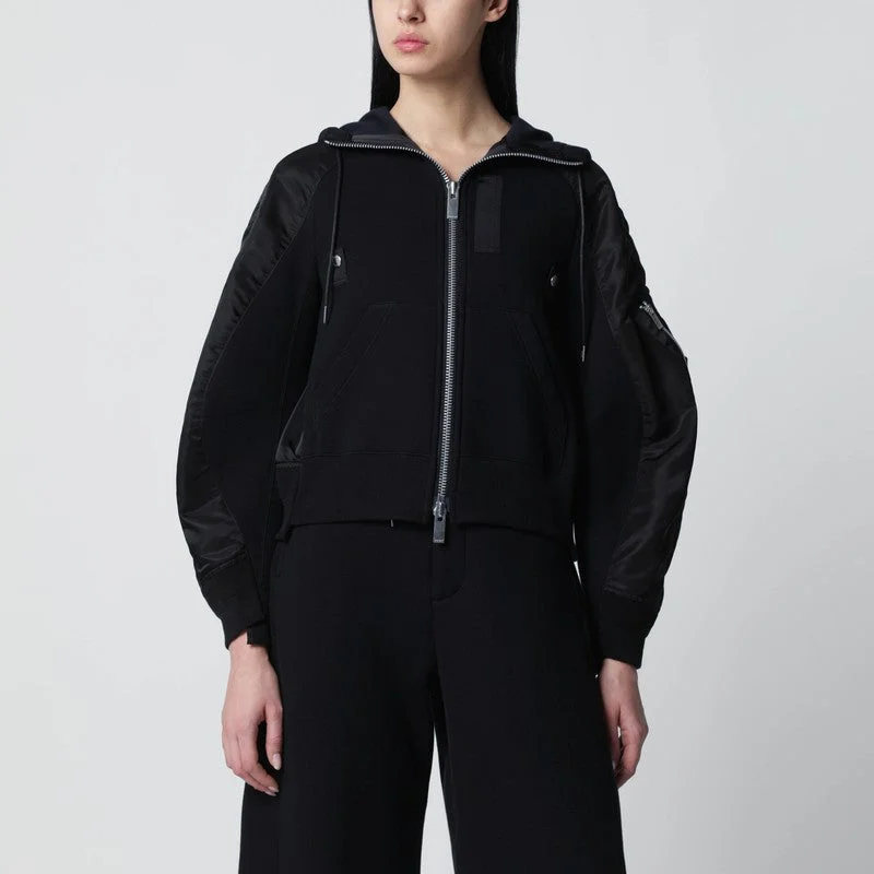 Sacai Black Cotton-Blend Hoodie Women - 1