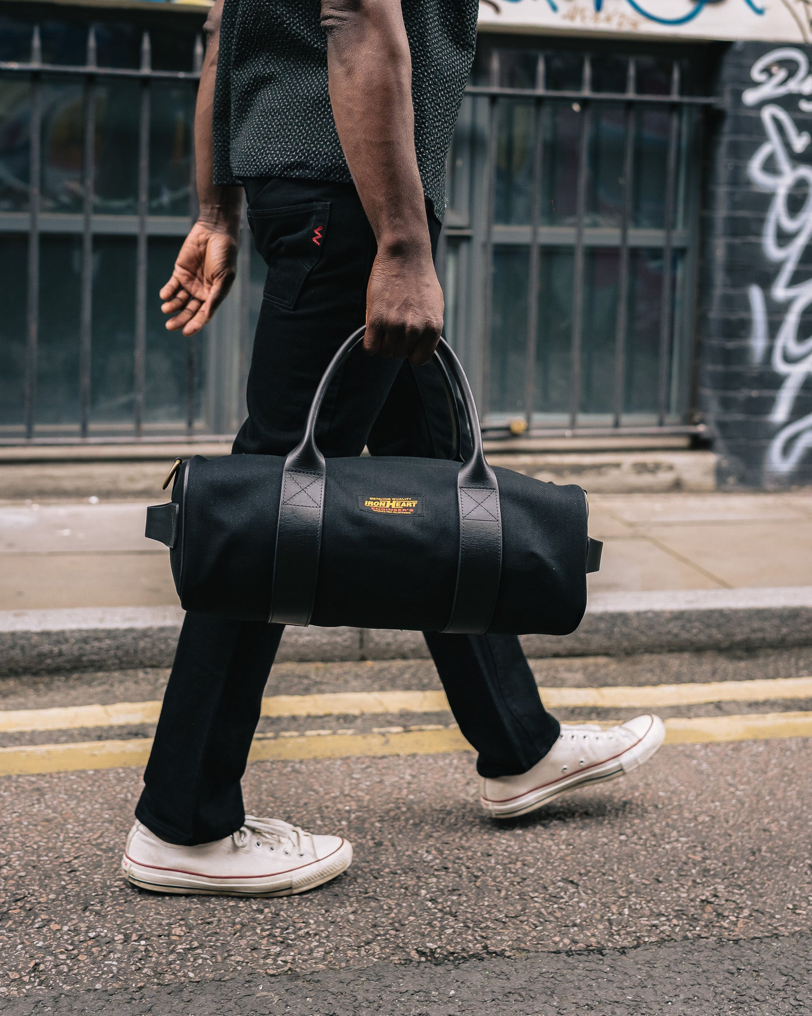 IHE-24-BLK 21oz Denim and Buttero Leather Holdall - Superblack - 4