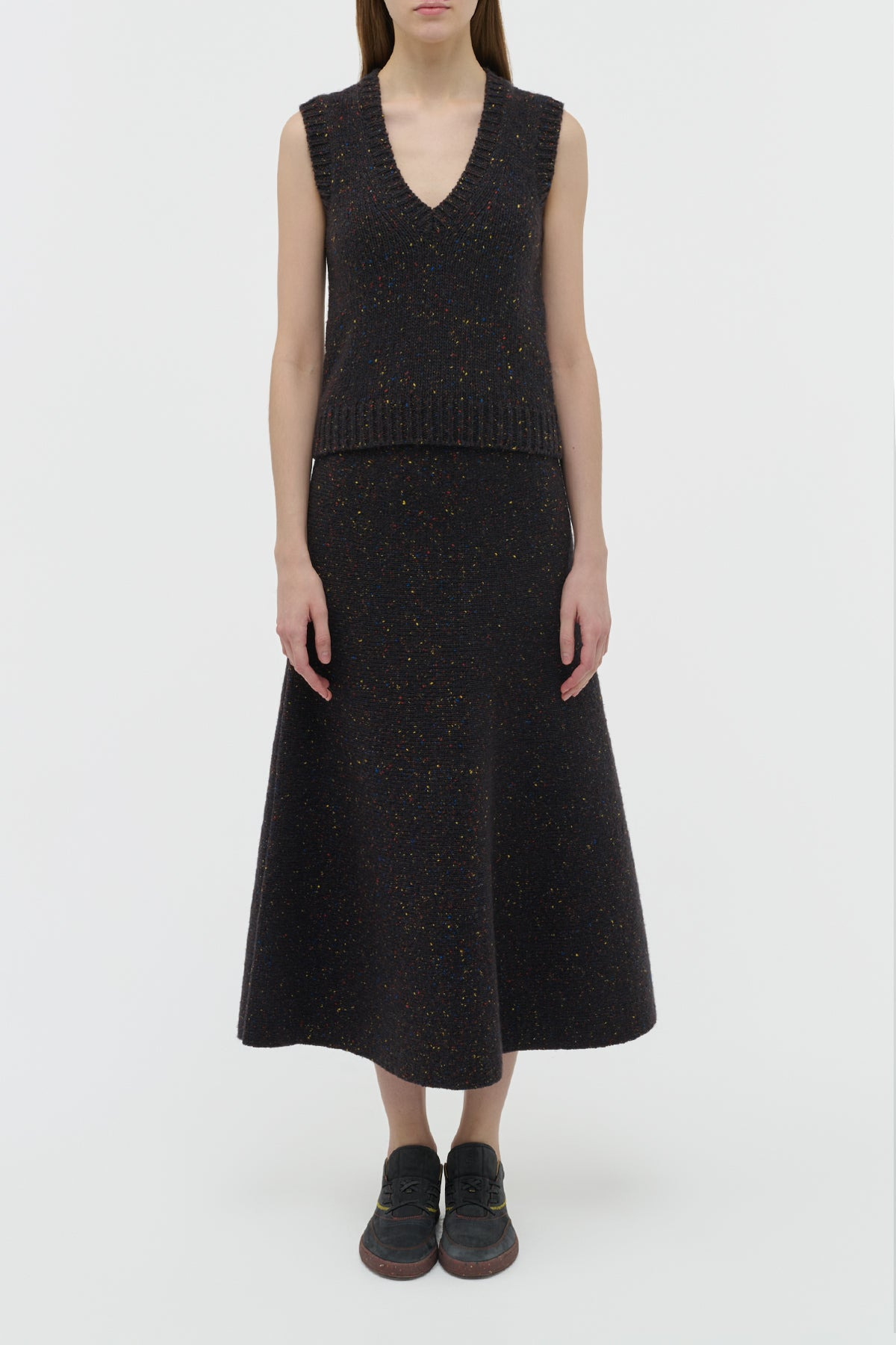 Eden Knit Maxi Skirt in Charcoal Multi Aran Cashmere - 2