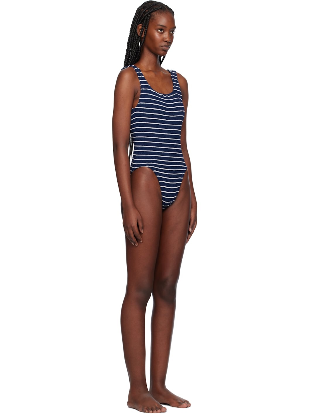Navy & White Square Neck Swimsuit - 2