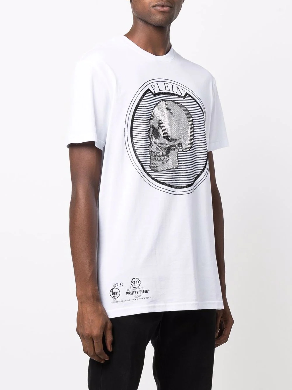 Outline Skull crystal cotton T-shirt - 3