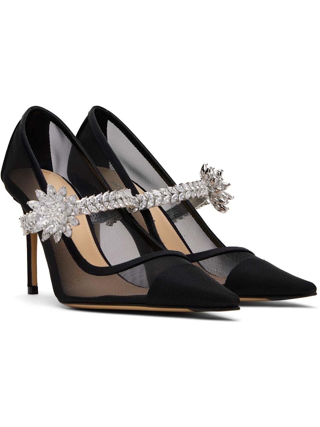 Black Lotus Flower Mesh Heels - 4