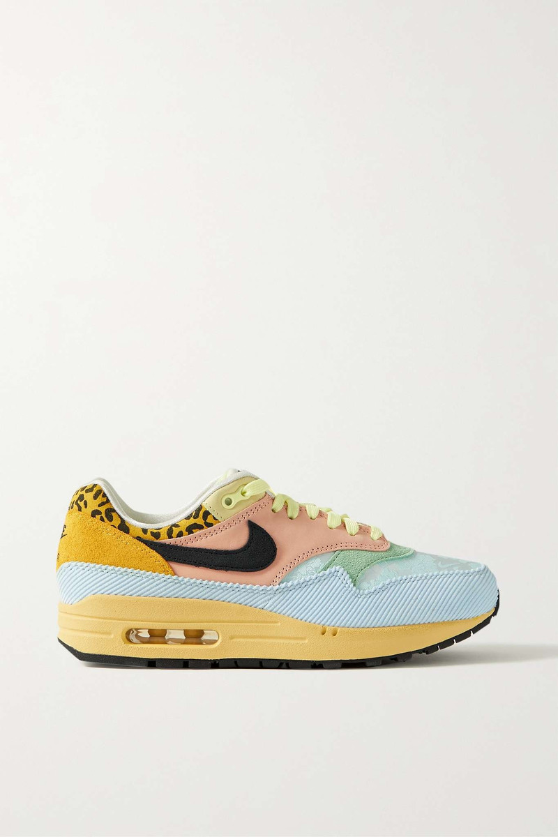 Air Max 1 satin-jacquard and corduroy-trimmed suede sneakers - 1