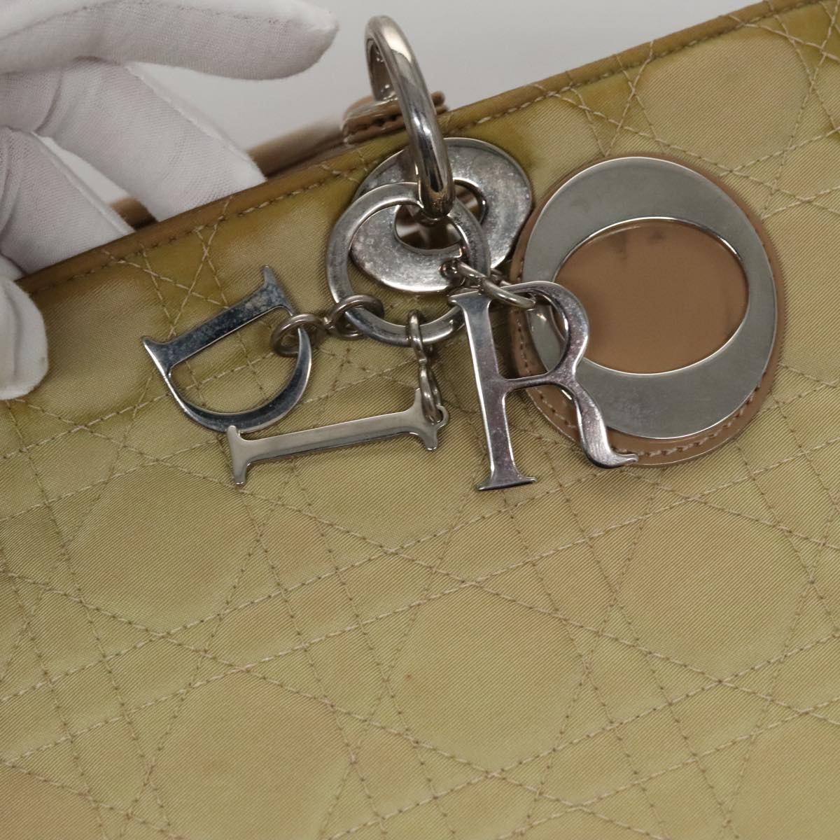 DIOR Canage Hand Bag Nylon Beige Silver - 9