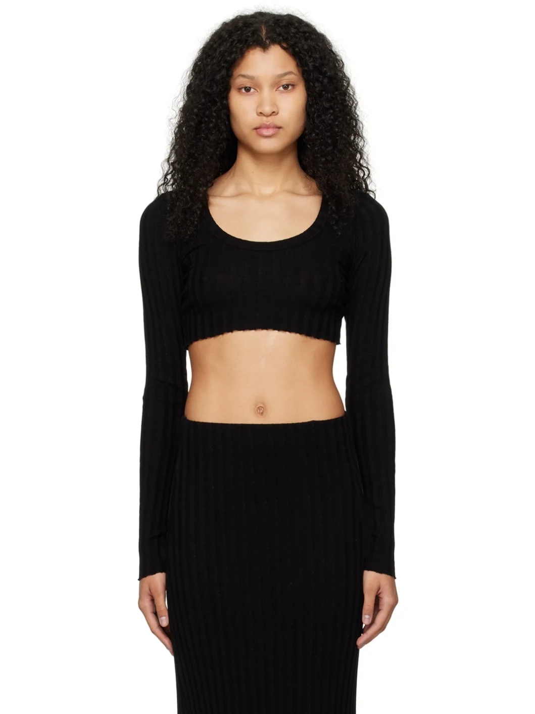 Black Capri Crop Long Sleeve T-Shirt - 1