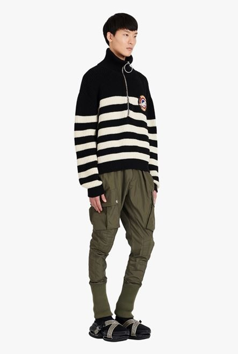 Black wool turtleneck sweater with white stripes and Balmain badge 7