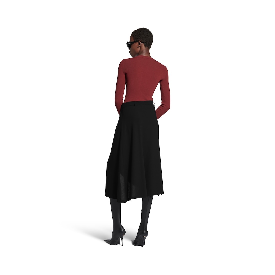 Women's Draped Tailored Skirt in Black - 4