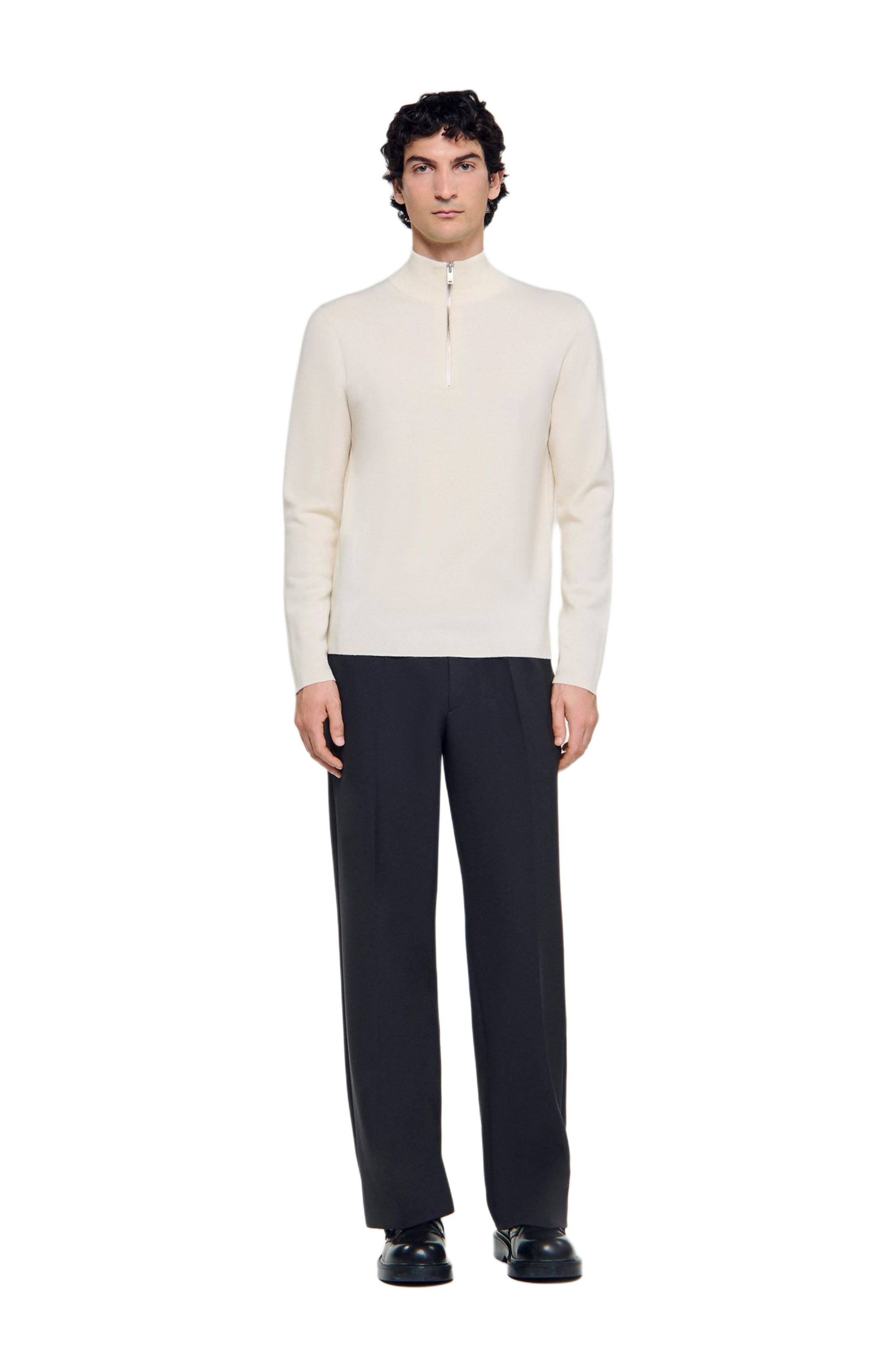 SANDRO Wool sweater with zip collar in Off White at Nordstrom - 2
