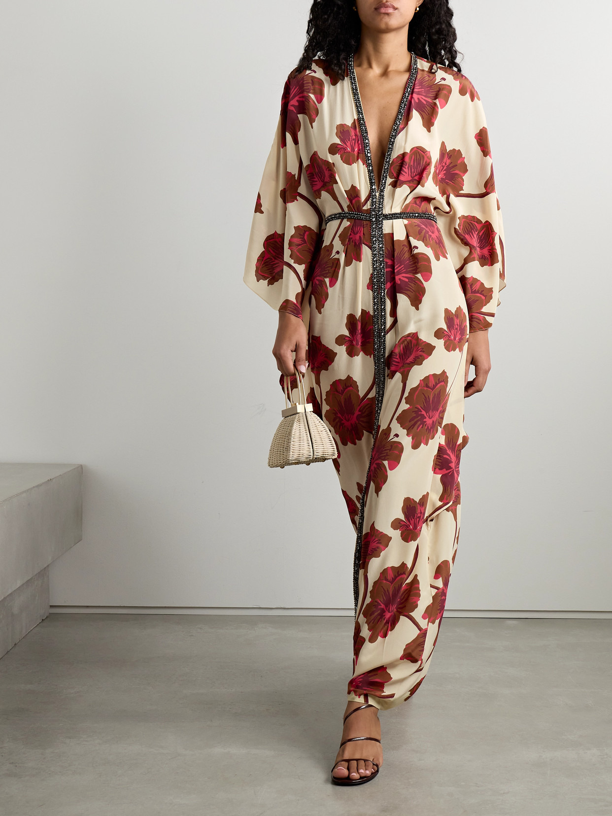 Hear The Wind Sing Crystal-embellished Floral-print Silk Crepe De Chine Maxi Dress - 2