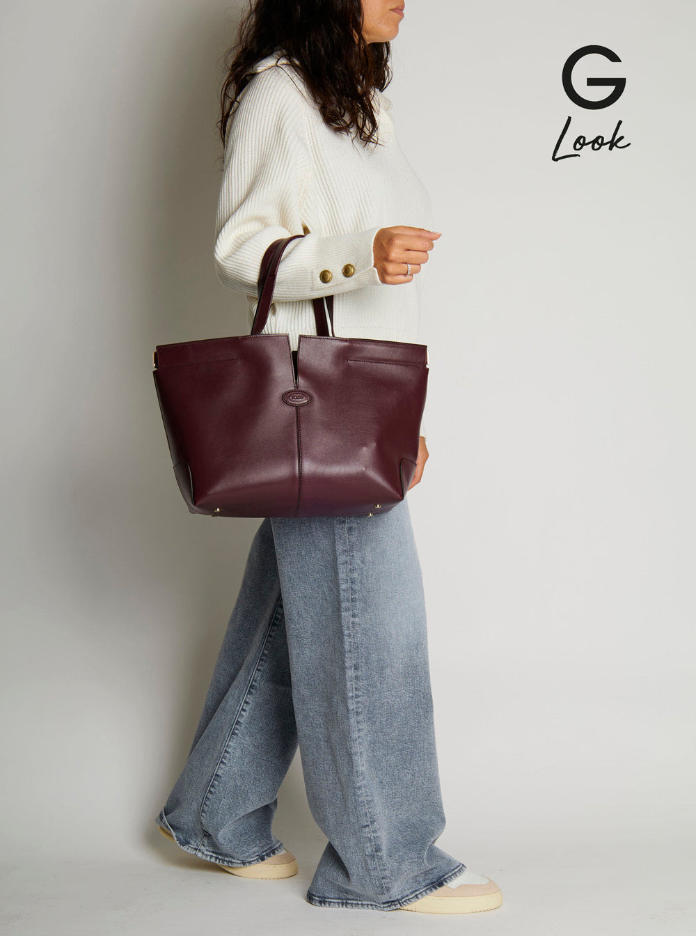 Tod's Women Bordeaux Tote Bag With Two Top Handles And Embossed Logo Lettering On The Front In Leath - 6