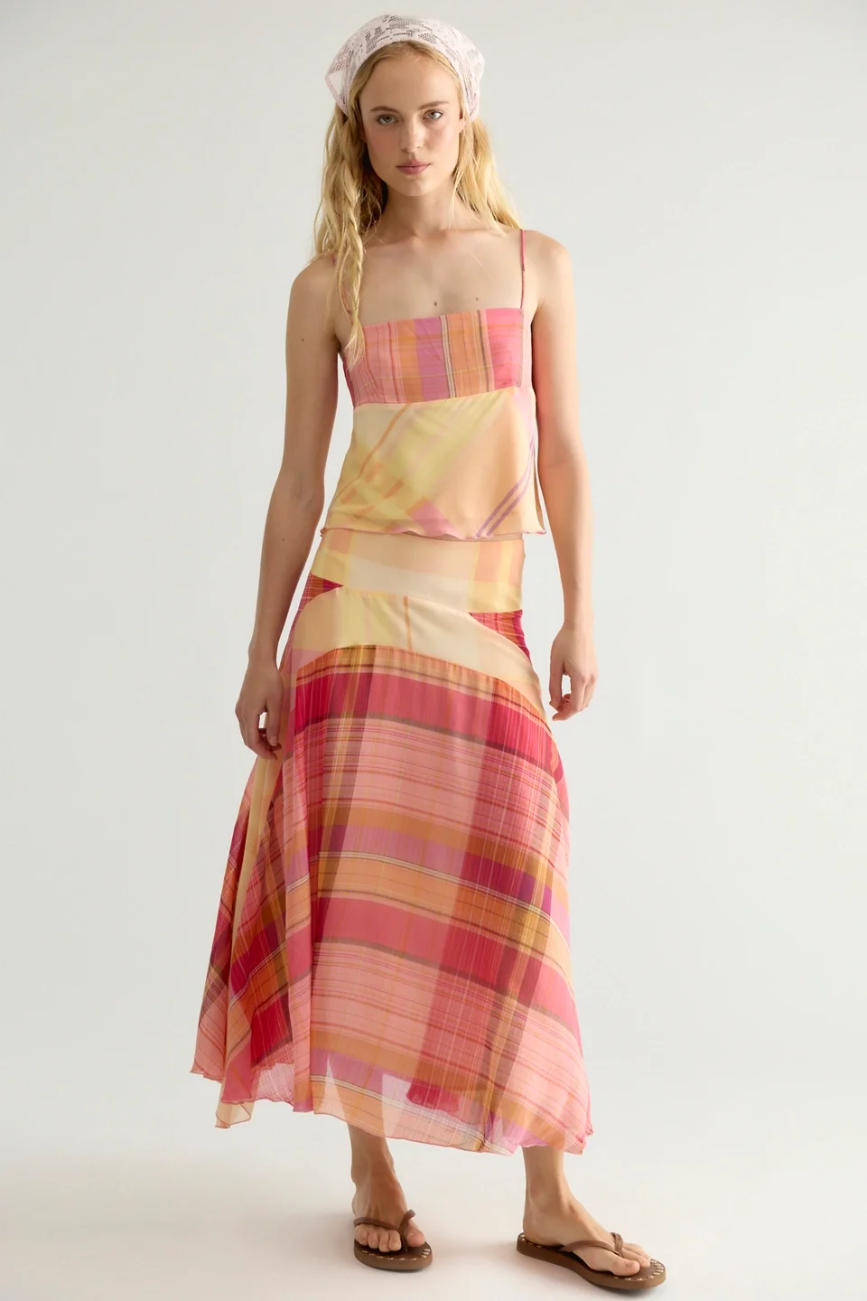 Breezy Plaid Midi Skirt Set - 1