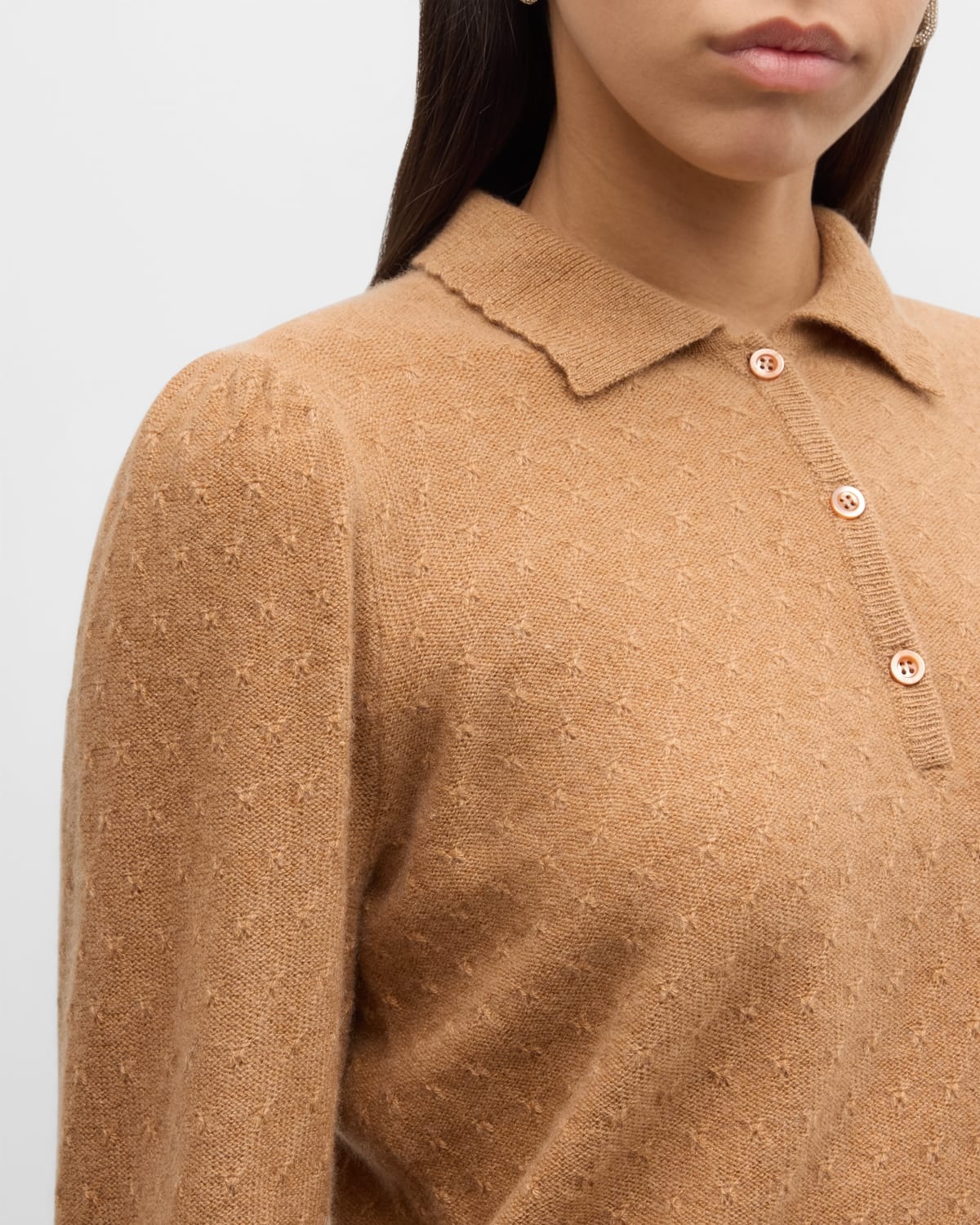 Scalloped Cashmere Polo Sweater - 5