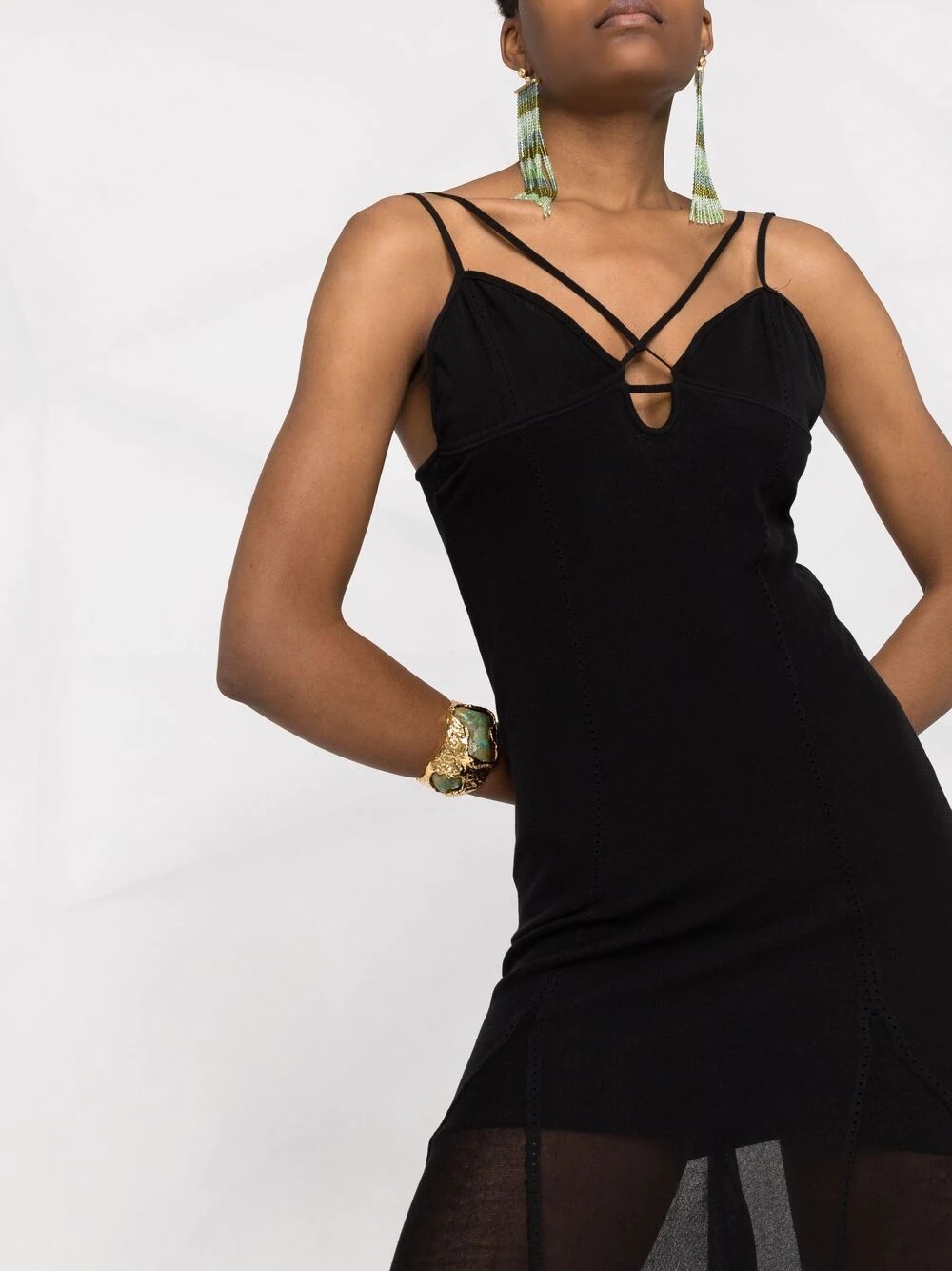 strappy semi-sheer evening dress - 5