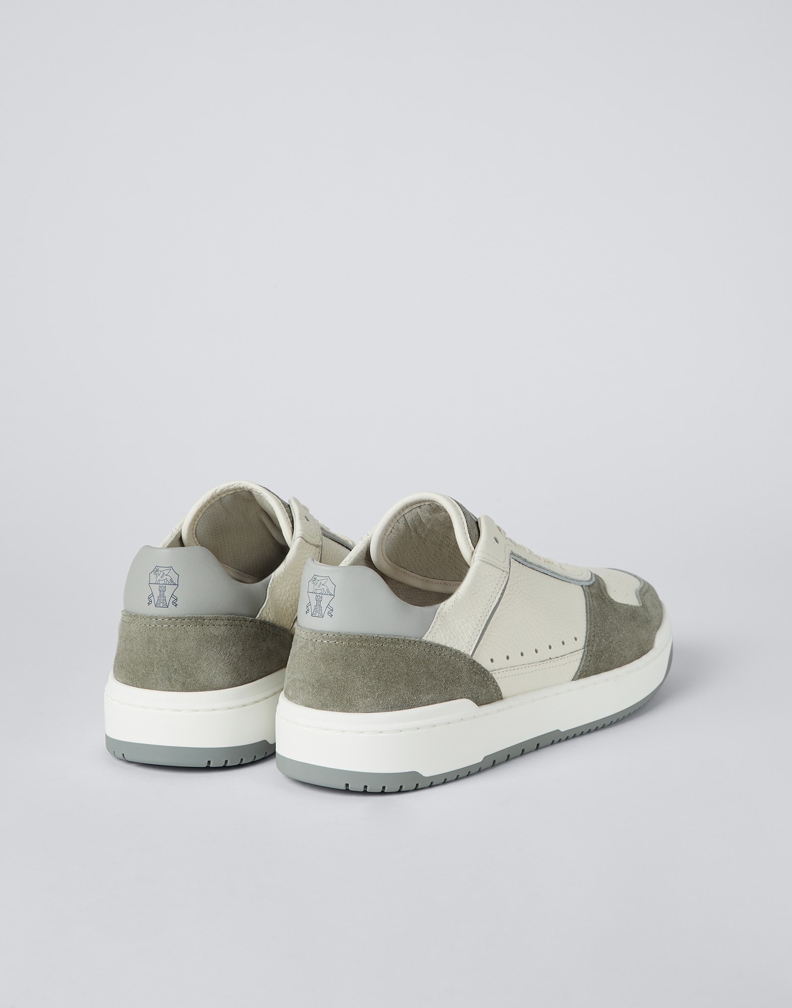 Grained calfskin and washed suede basket sneakers - 2