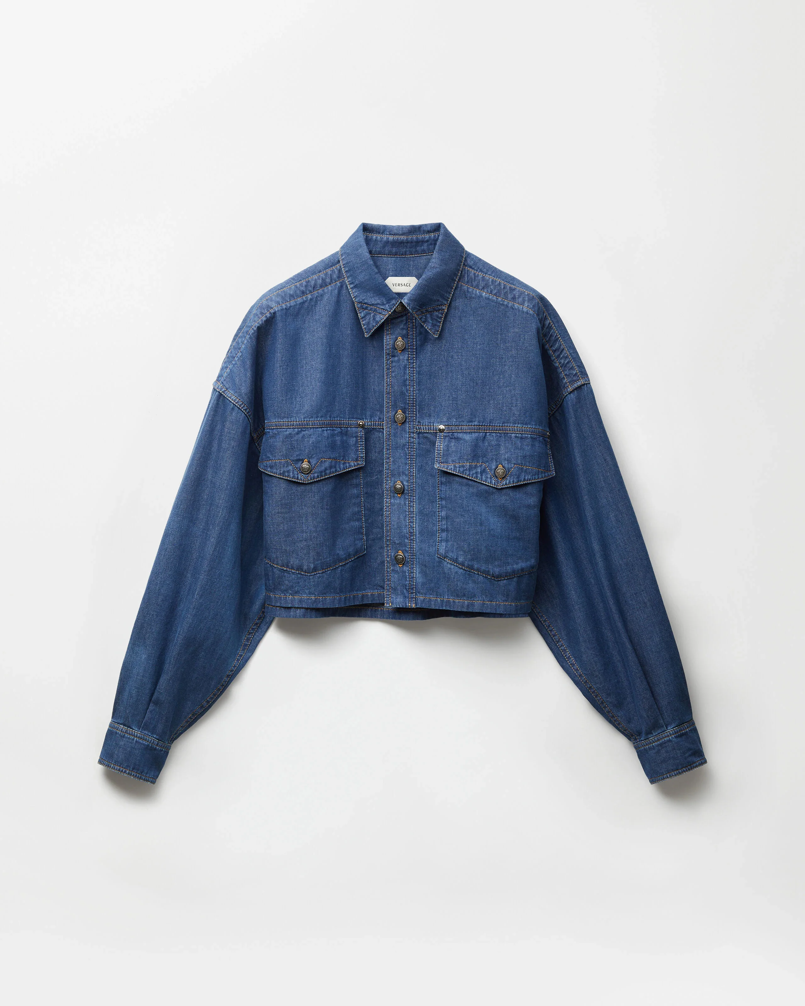 Chambray Denim Crop Shirt - 1