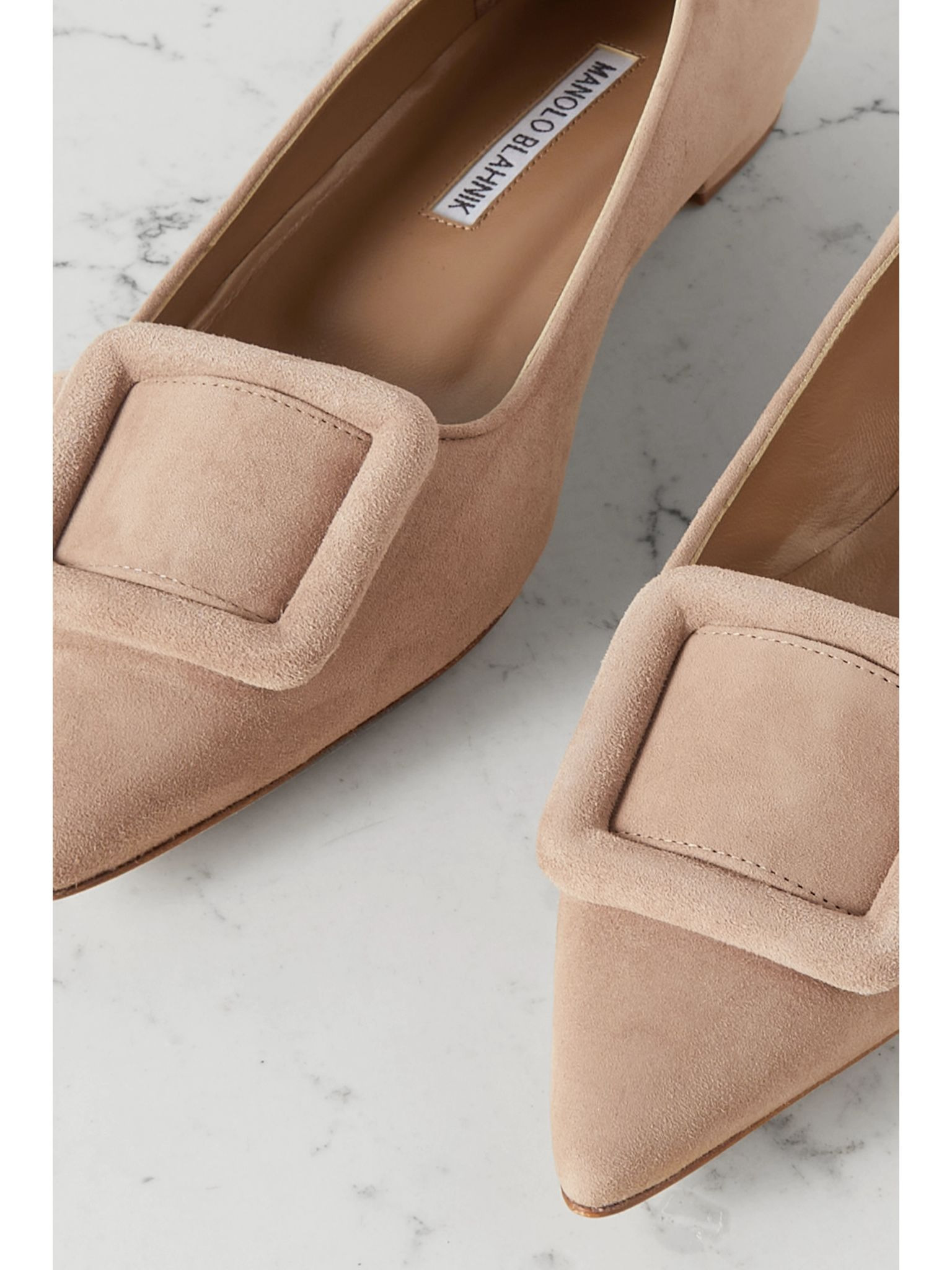 Maysale buckled suede point-toe flats Taupe - 4