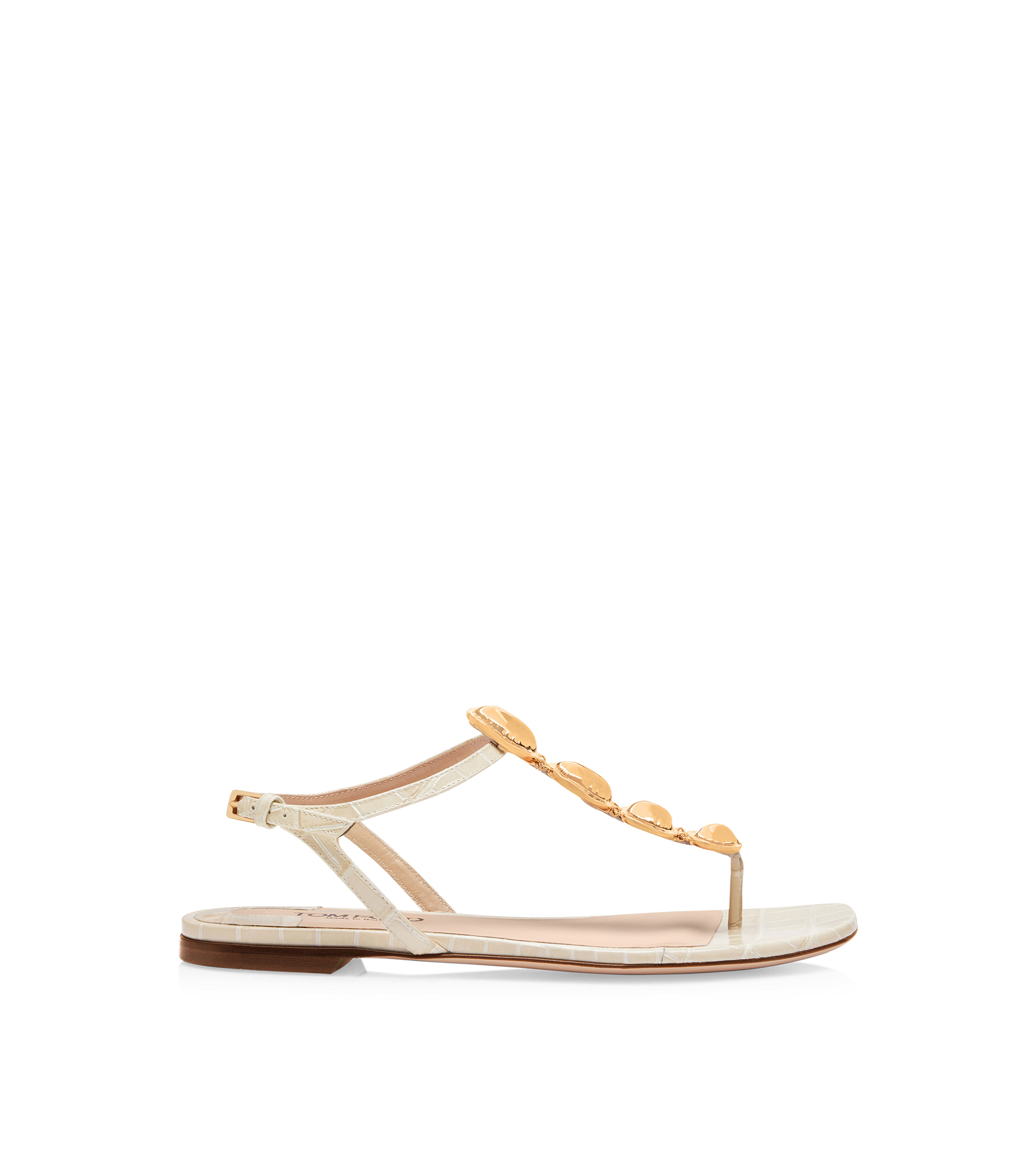 STAMPED CROC LEATHER TITAN T STRAP THONG SANDAL - 1