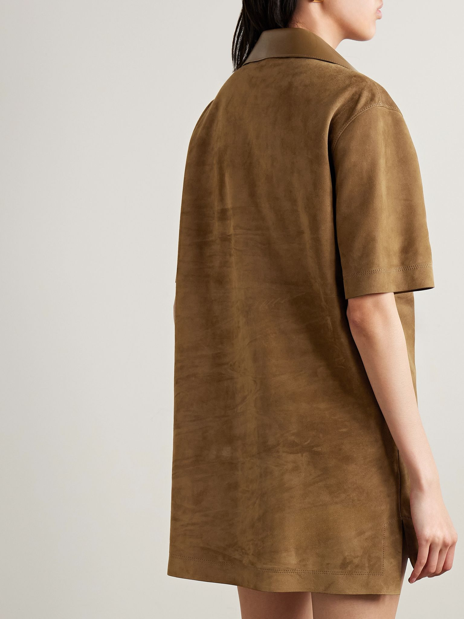 Horsebit-detailed leather-trimmed suede mini dress Brown - 3