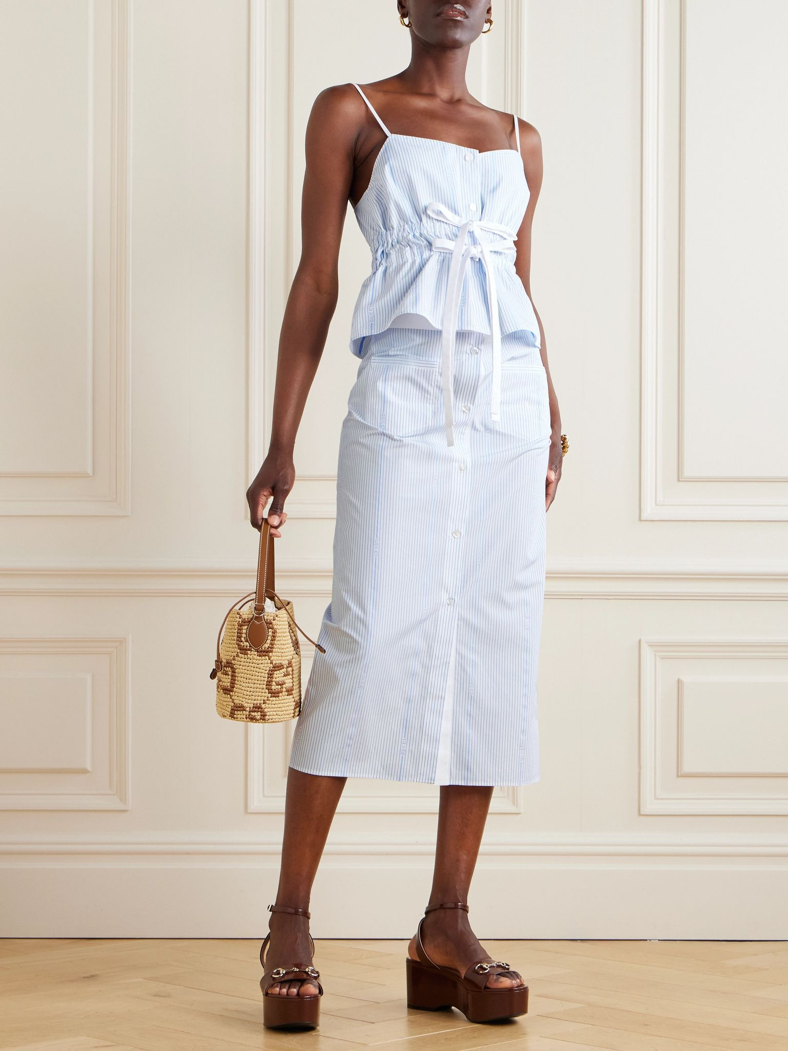 Lido striped cotton-poplin midi skirt Blue - 2