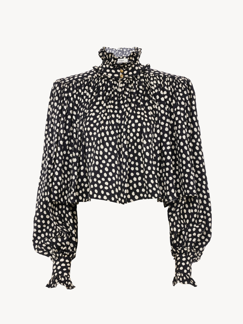 MAXI GATHERED HIGH-NECK TOP IN SILK JACQUARD 1