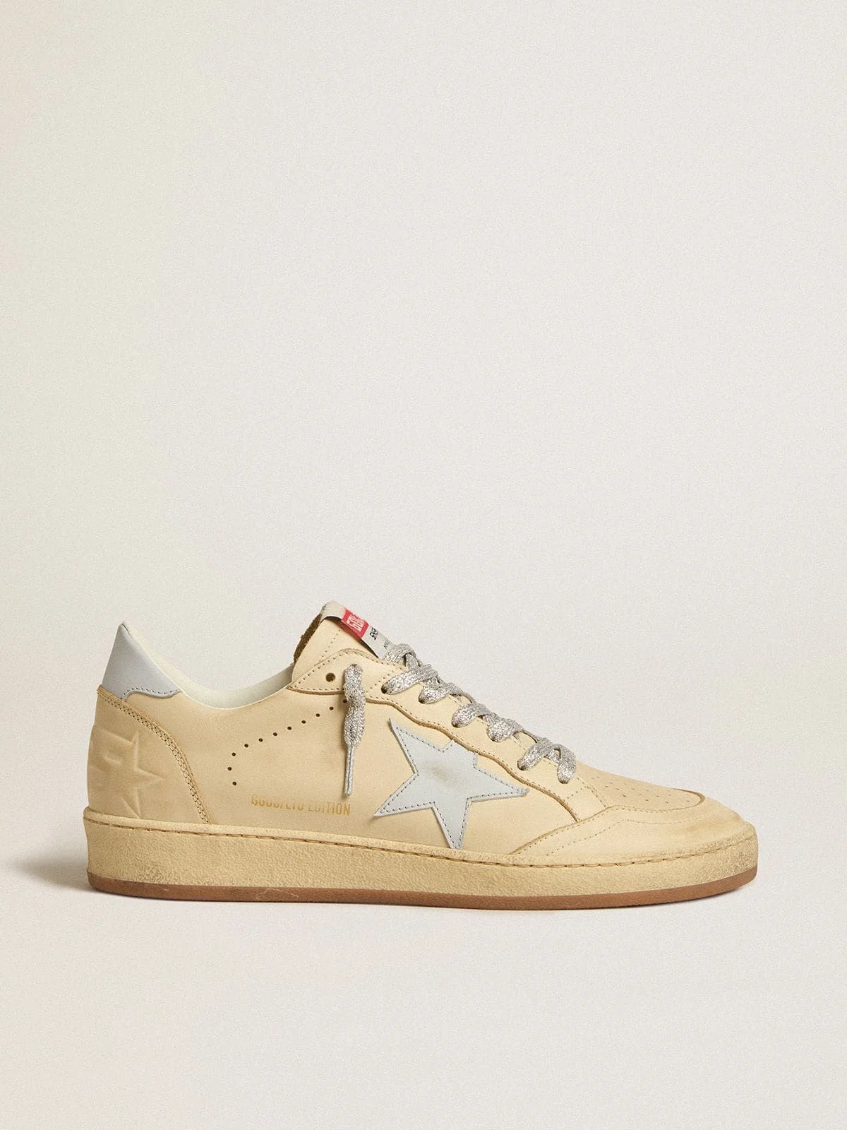Women's Ball Star LTD in cream-colored leather with light gray leather star and heel tab - 1