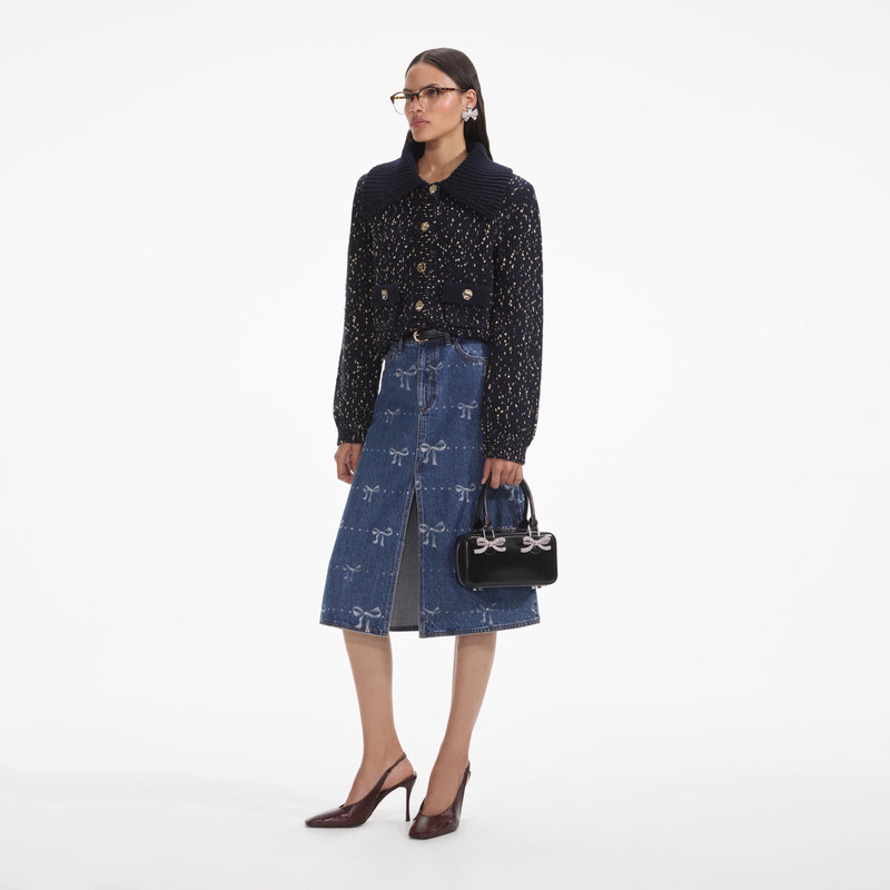 Navy Metallic Merino Cardigan 2