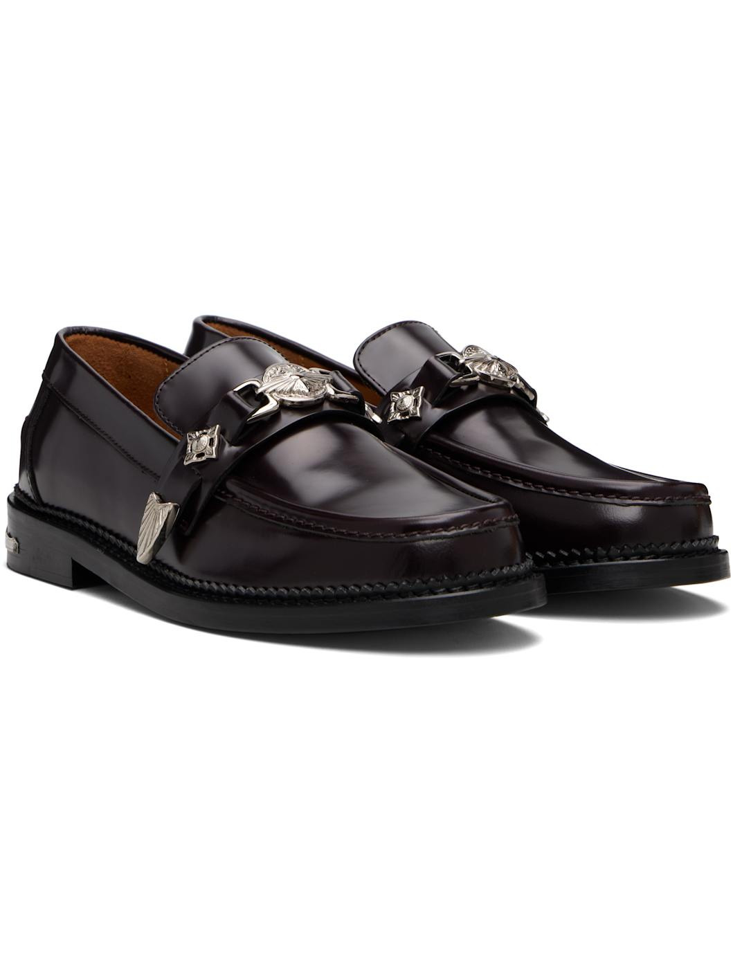 SSENSE Exclusive Burgundy Metal Loafers - 4