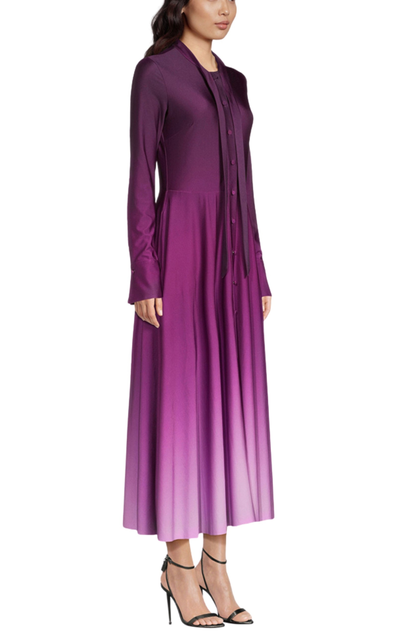 Long-Sleeve Button-Front Ombre Jersey Maxi Dress - 4