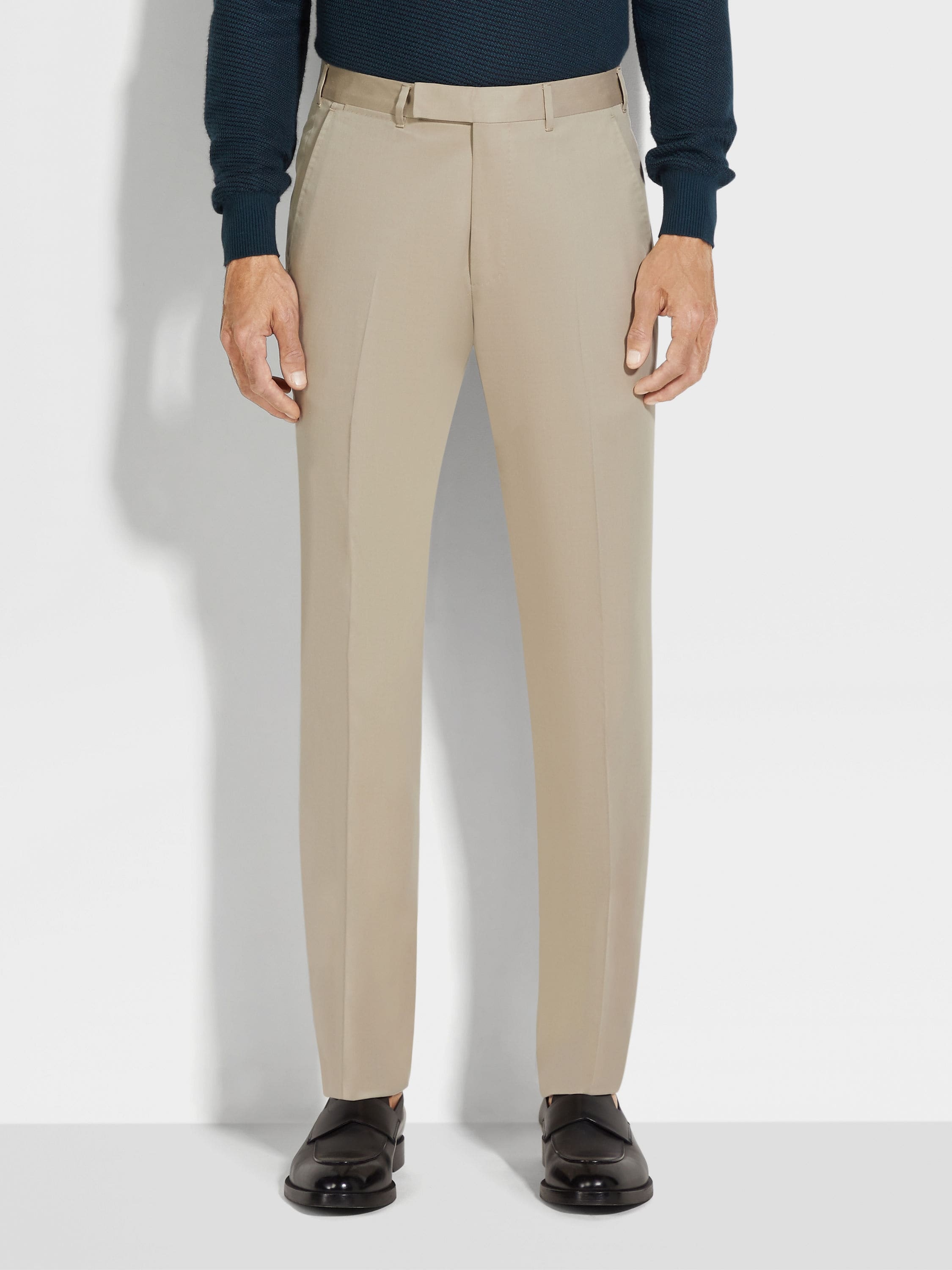 LIGHT TAUPE CENTOVENTIMILA COTTON AND WOOL PANTS - 5