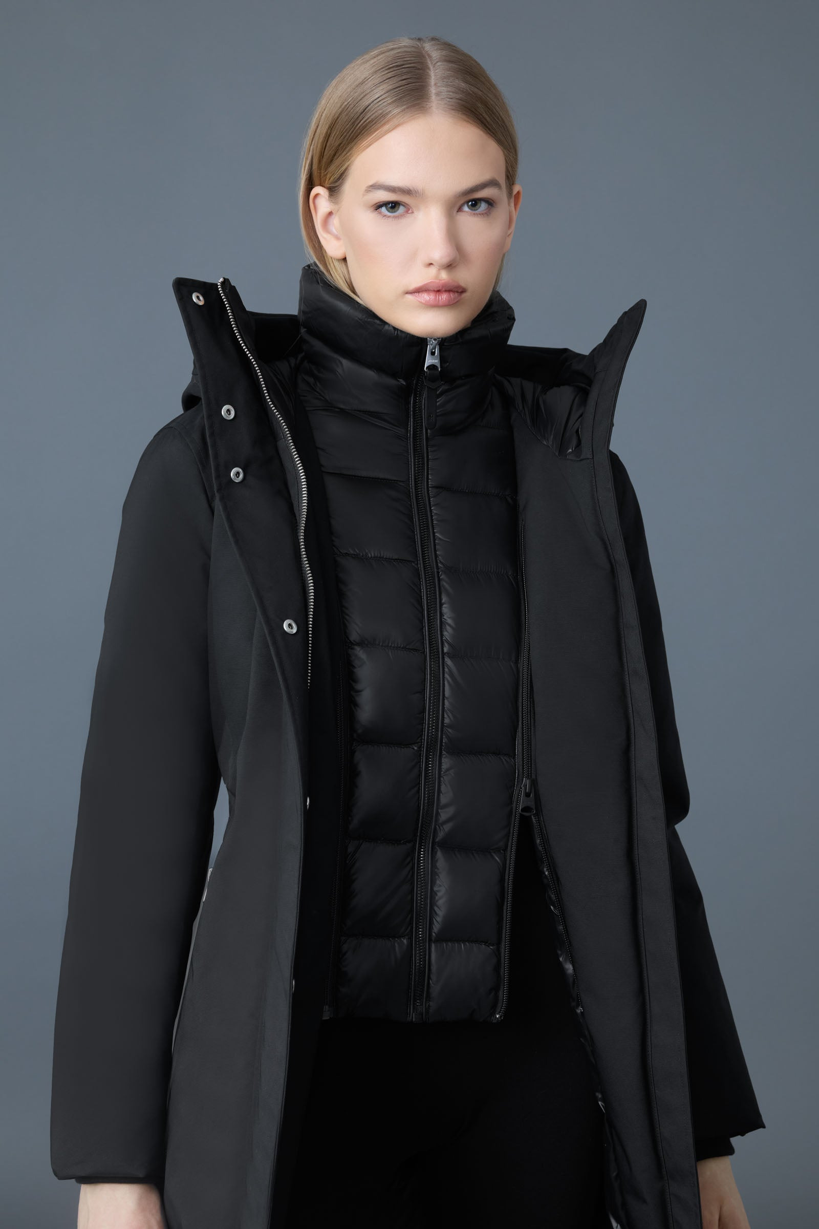 SHILOH 2-in-1 fitted down coat with removable bib and silver fox fur - 6