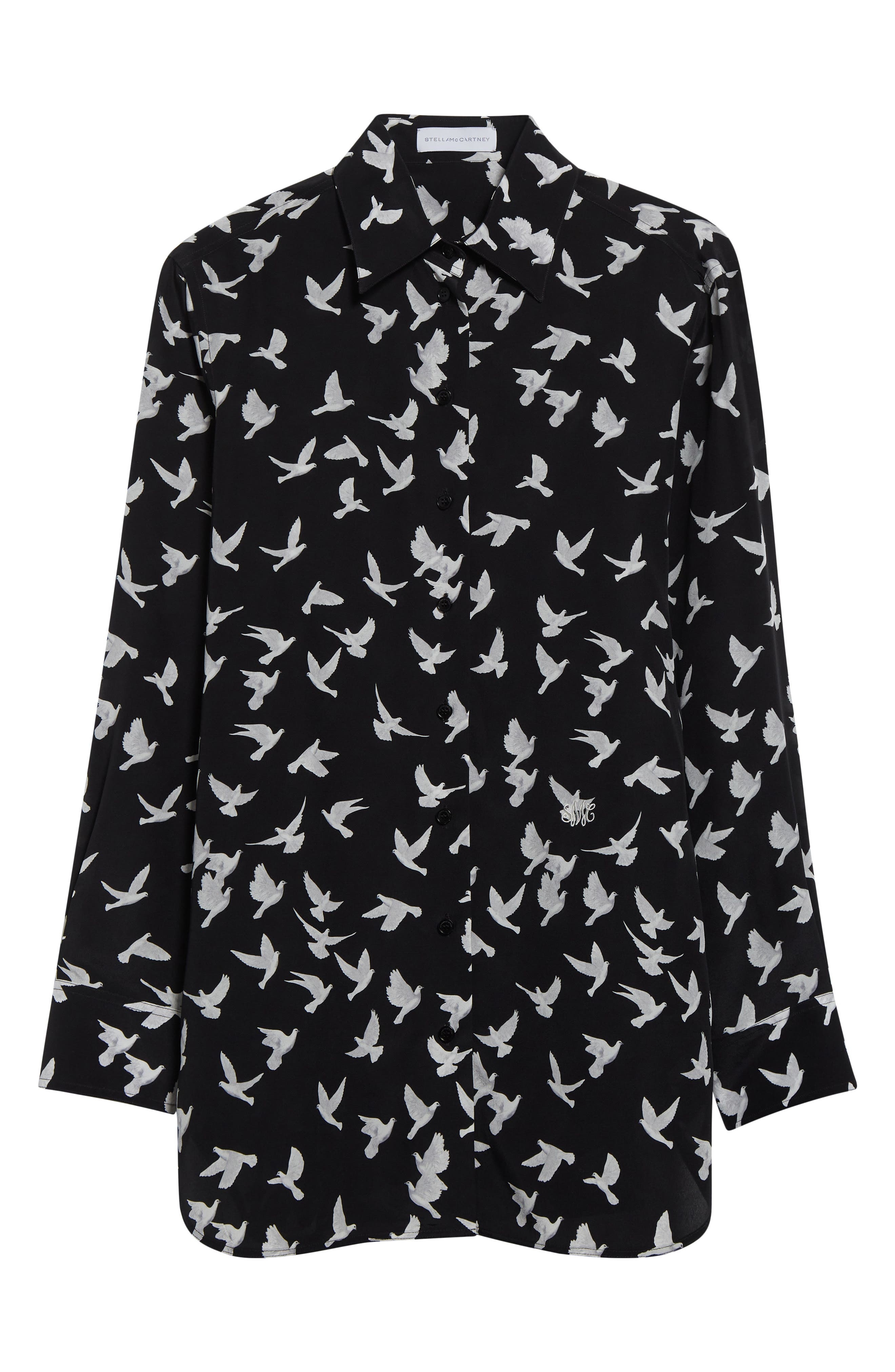 Stella McCartney Mini Birds Silk Button-Up Shirt in Black at Nordstrom - 6