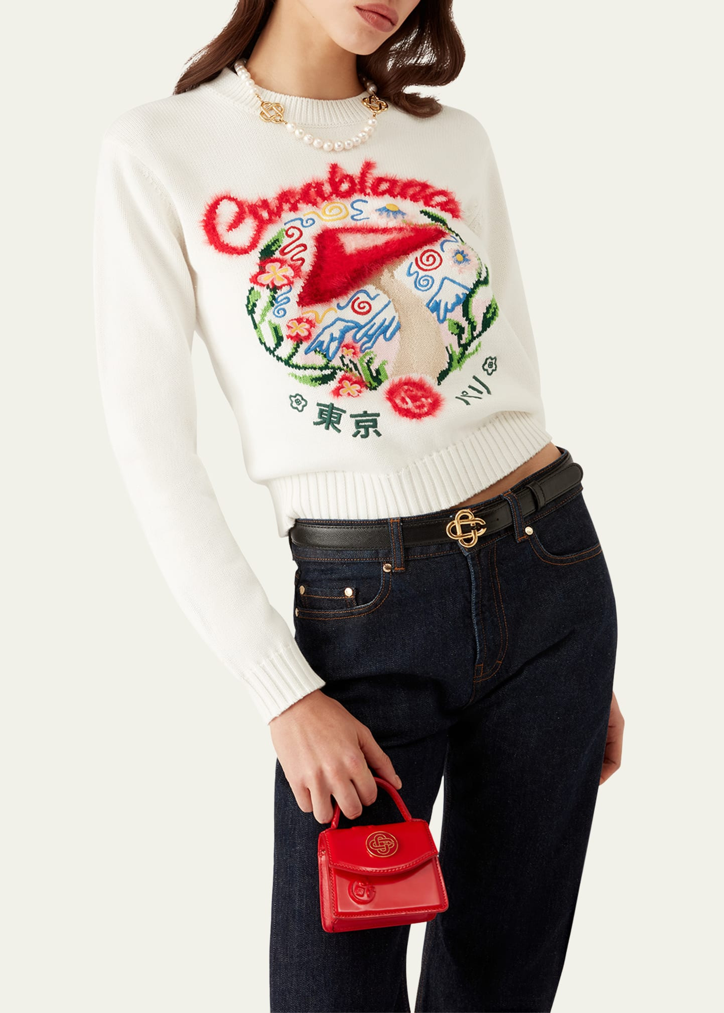 Mushroom Emblem Knit Crewneck Sweater - 4