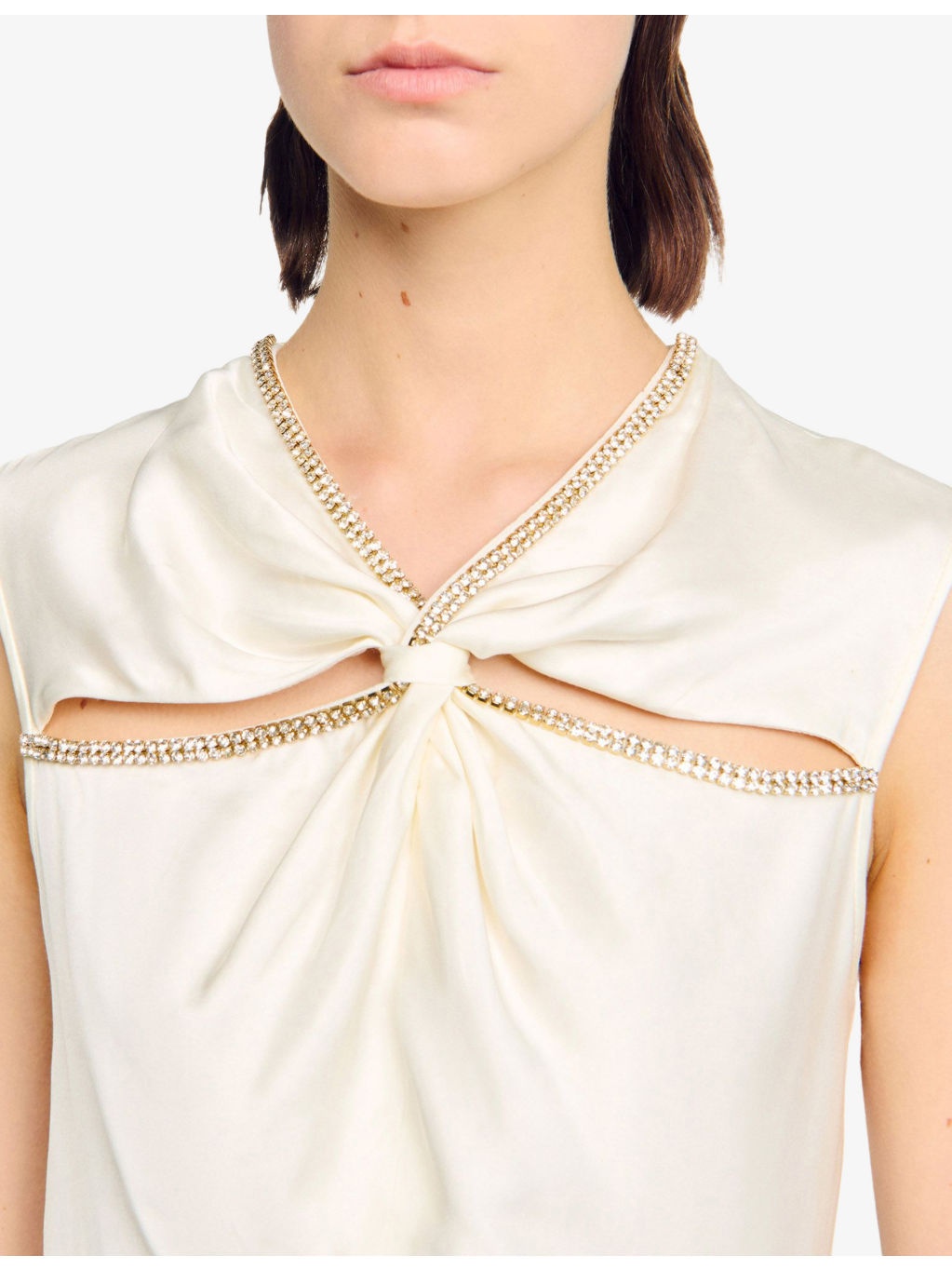 Rhinestone-Embellished Cut-Out Satin Maxi Dress - 5