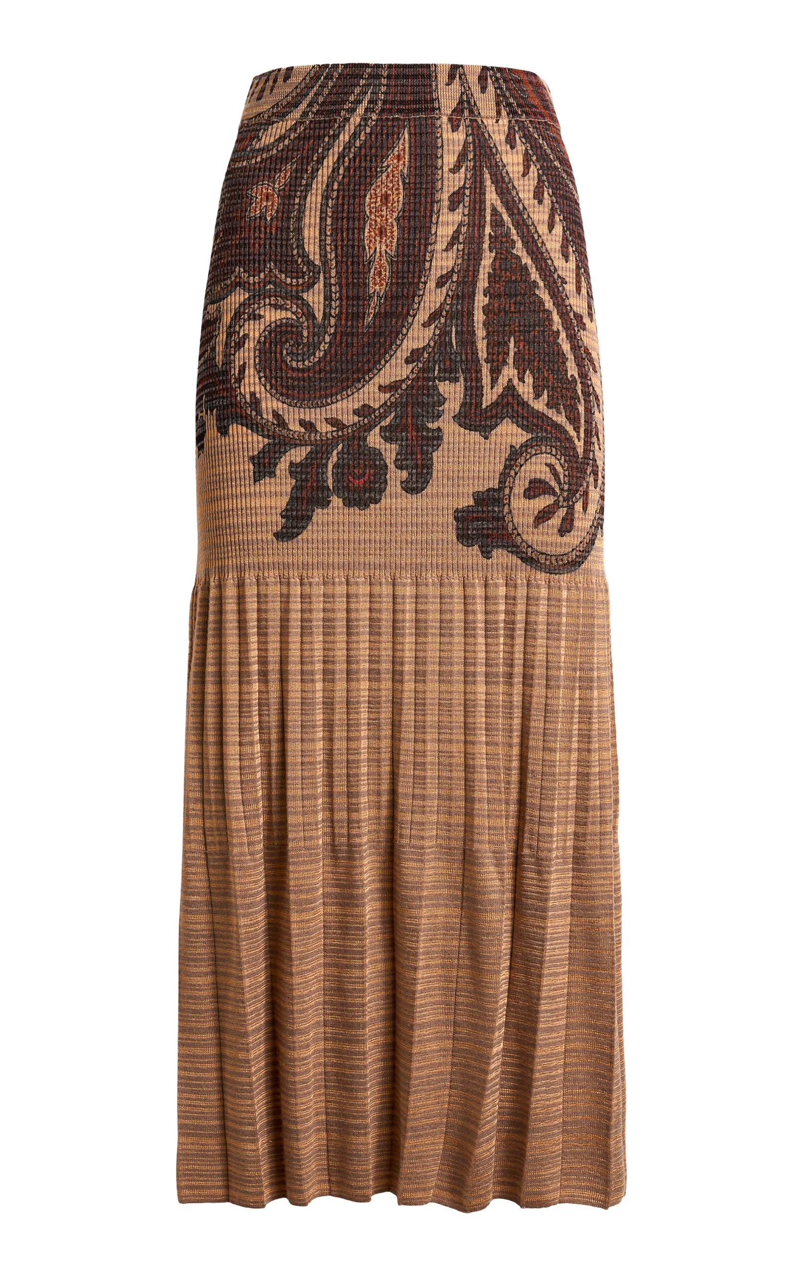 Patterned Knit Wool-Blend Midi Skirt neutral - 1