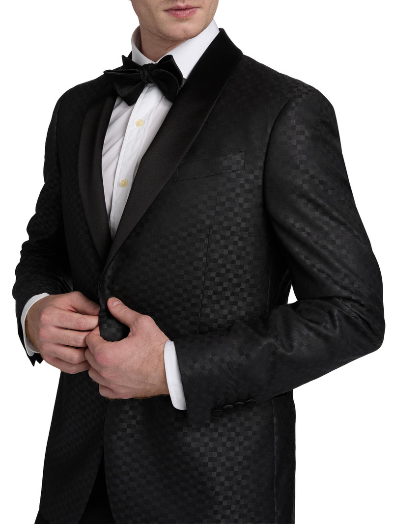 Men's Tonal Check Virgin Wool-Silk Dinner Jacket - Dark Grey 6