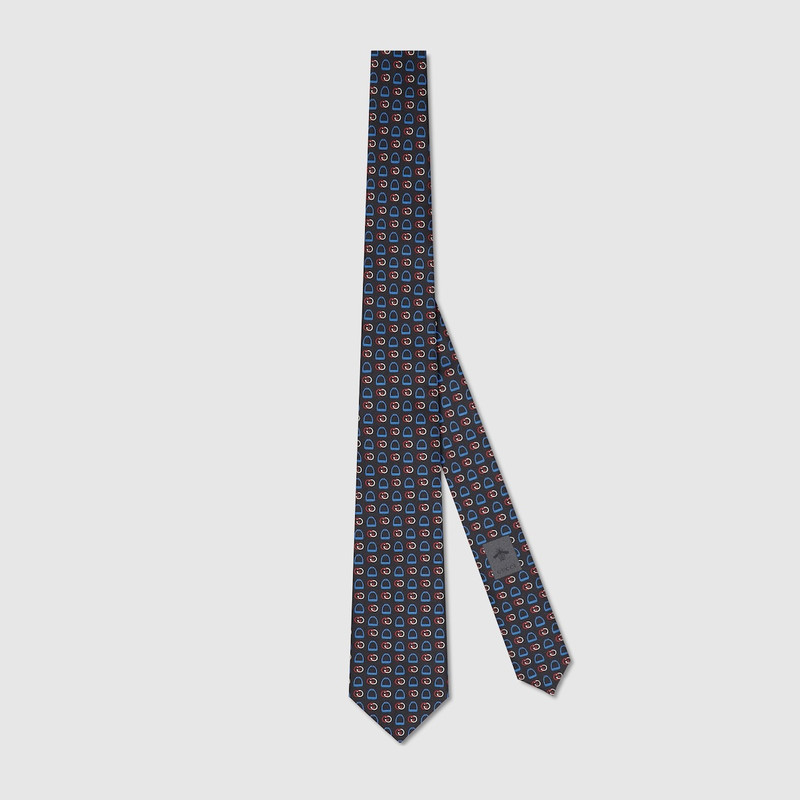 Stirrup Interlocking G print silk tie 1