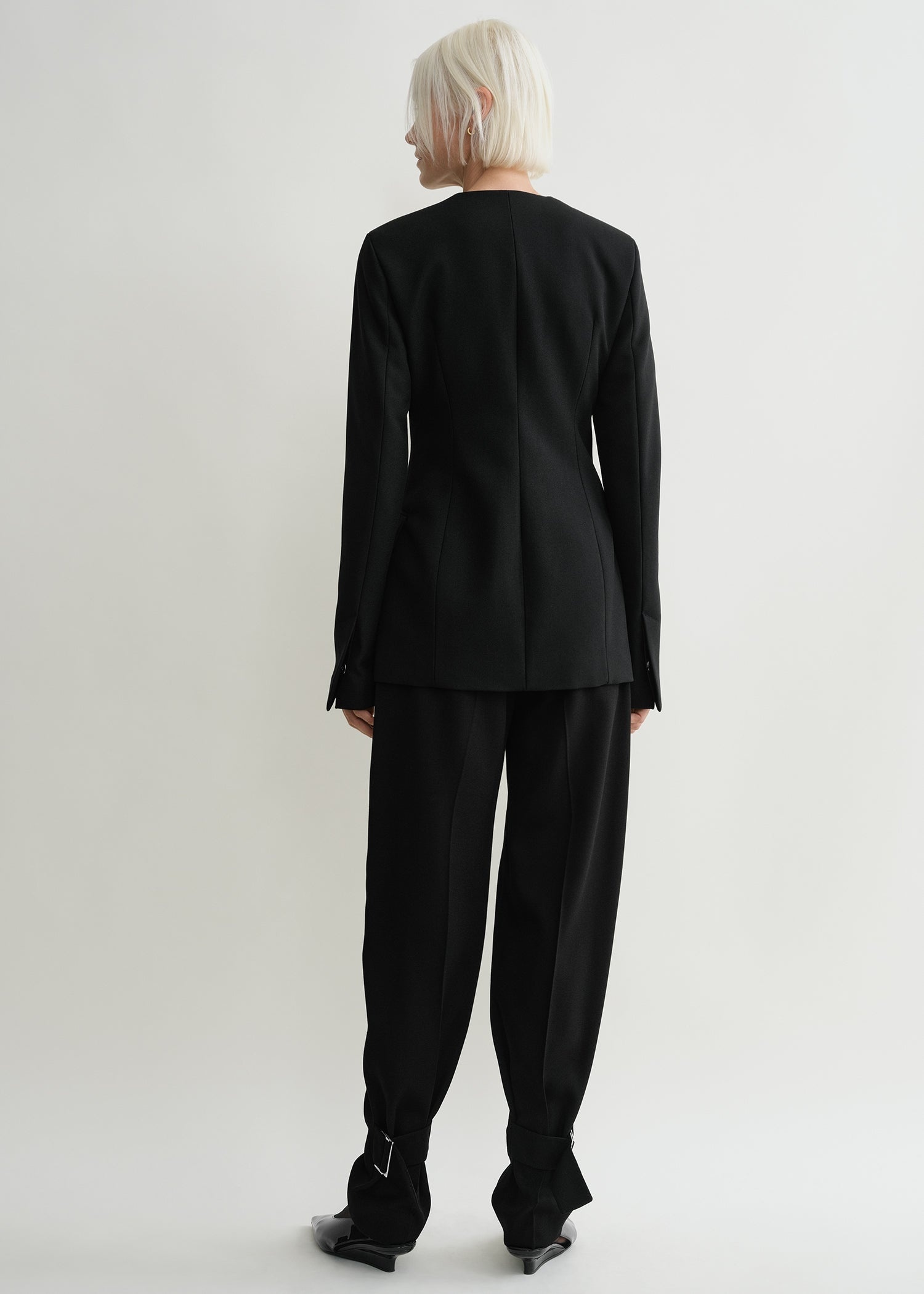 Collarless cinched jacket black - 4
