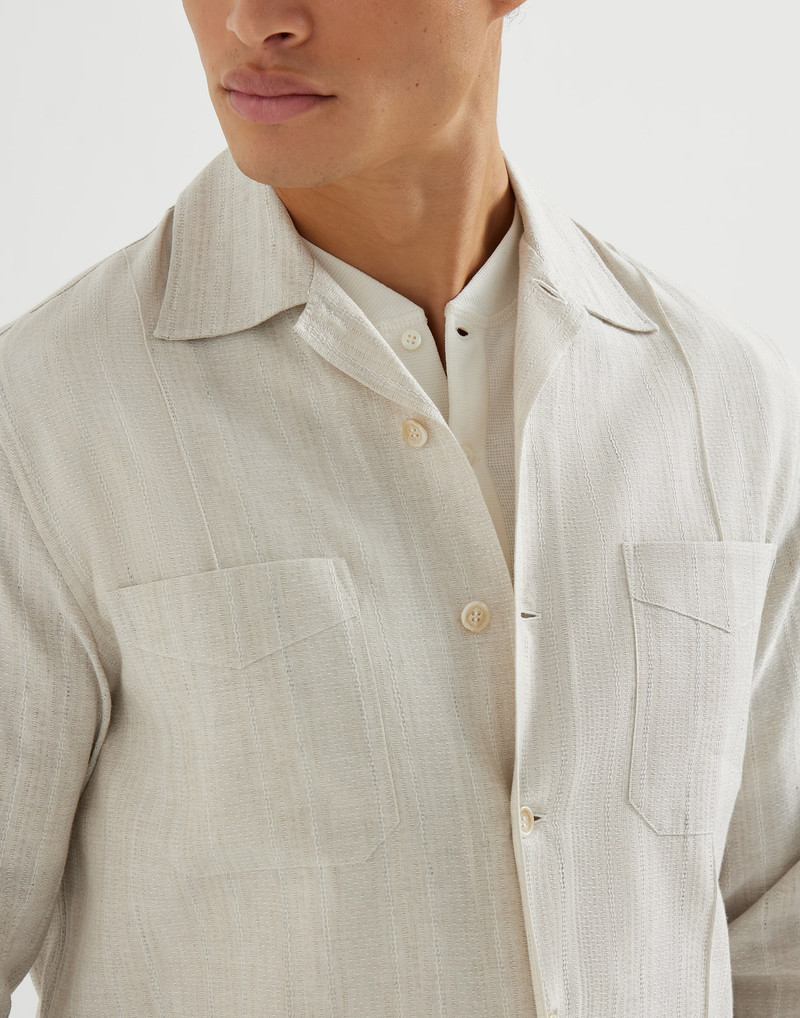 Cotton and linen jacquard stripe easy fit guayabera 5