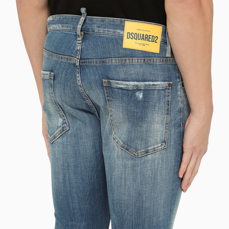 REGULAR BLUE WASHED DENIM JEANS WITH WEAR - 5