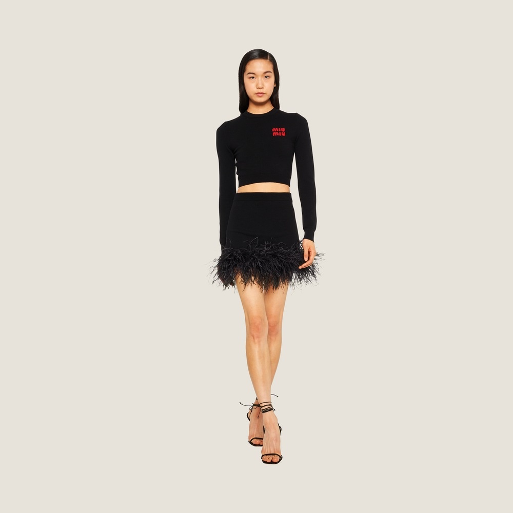 Cashmere miniskirt with feathers - 1