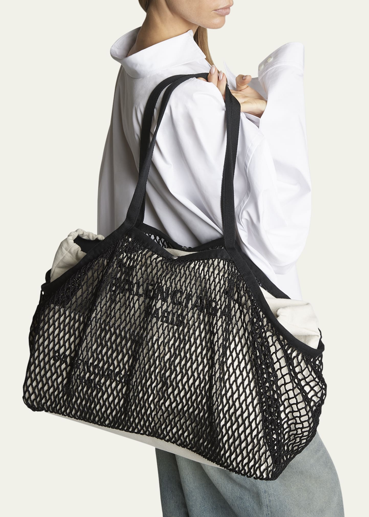 【Balenciaga】SALE!! 24/7 WASHED CANVAS/FISHNET TOTE BAG Balenciaga 24/7 Washed Canvas Cotton Fishnet Medium Tote