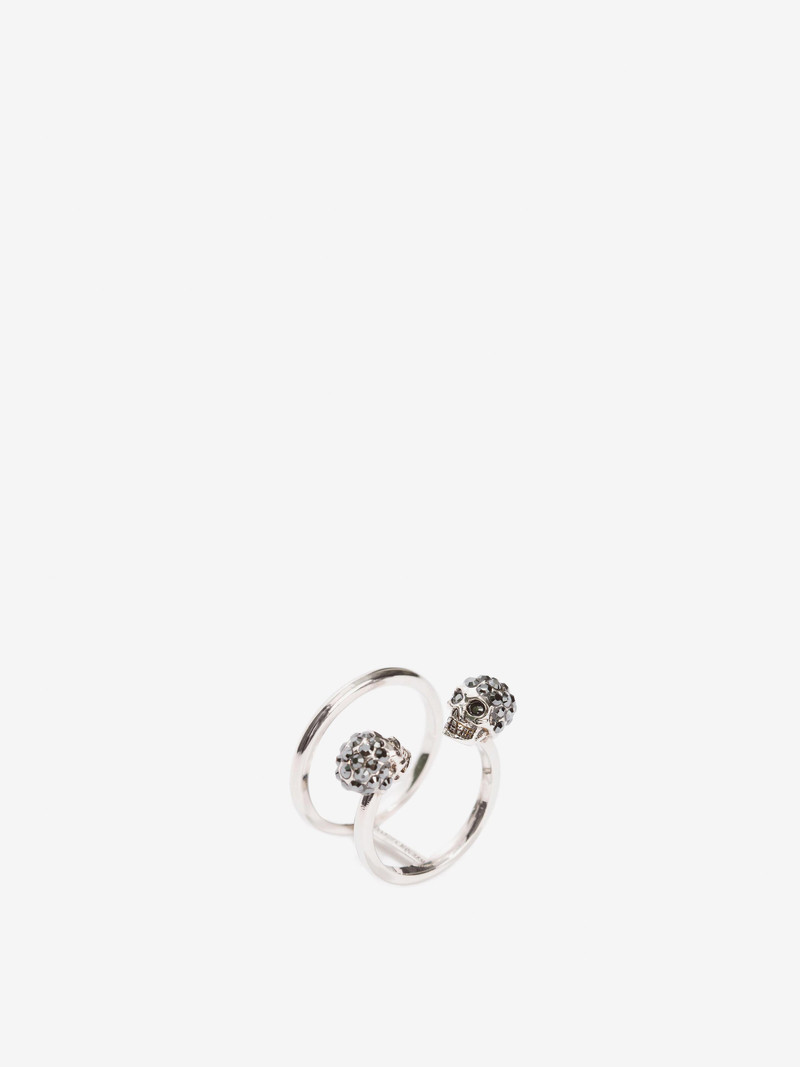 Alexander McQueen Twin Skull Double Ring in Silver outlook