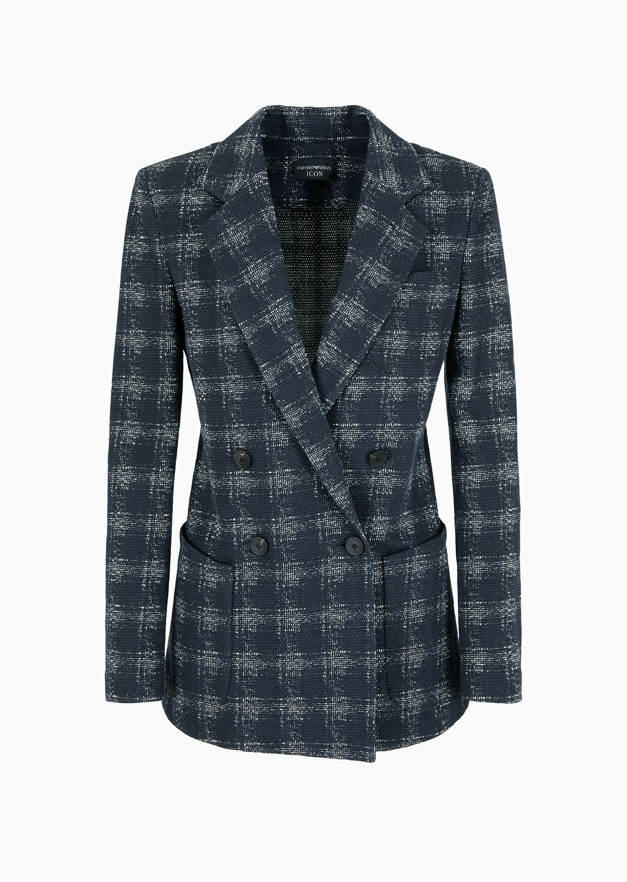 Icon double-breasted jacquard jersey blazer with madras print - 1