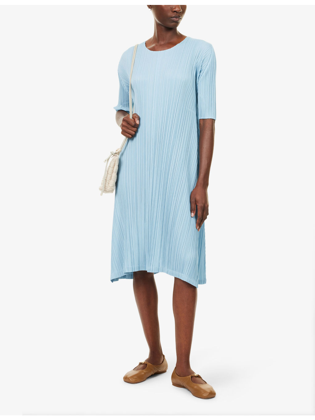 Mellow Pleats Short-Sleeves Knitted Midi Dress - 2