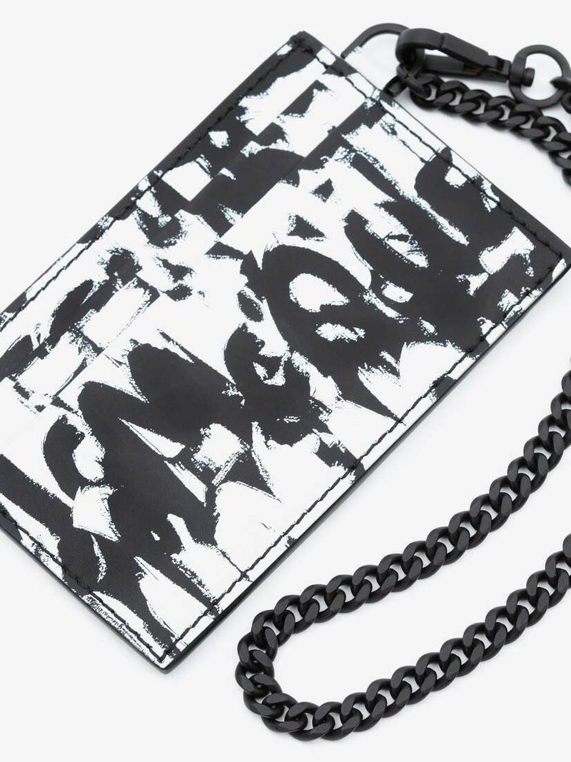 Alexander McQueen Mcqueen Graffiti Chain Card Holder in Black/white outlook