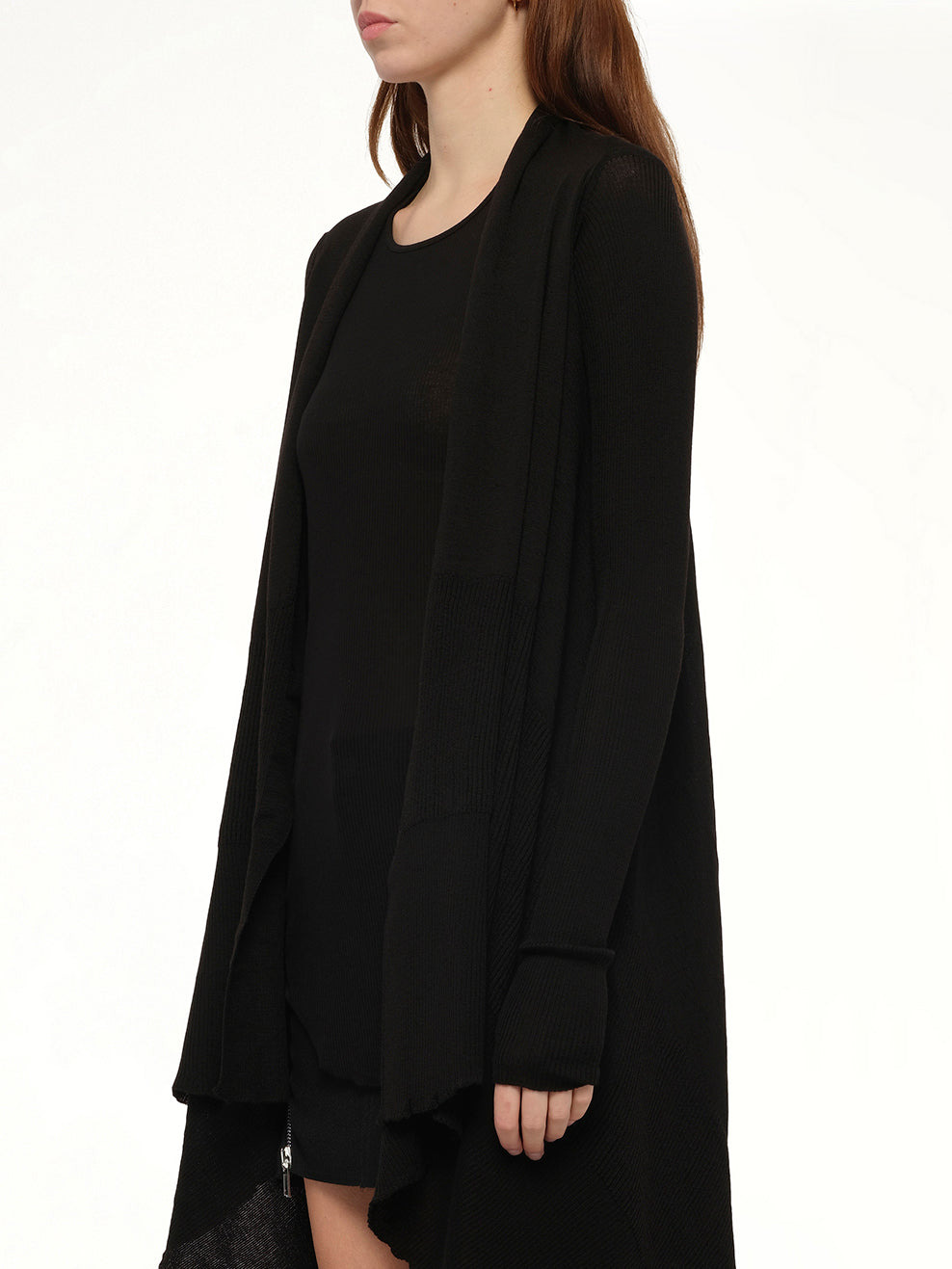 Long Wrap Cardigan in Black - 3