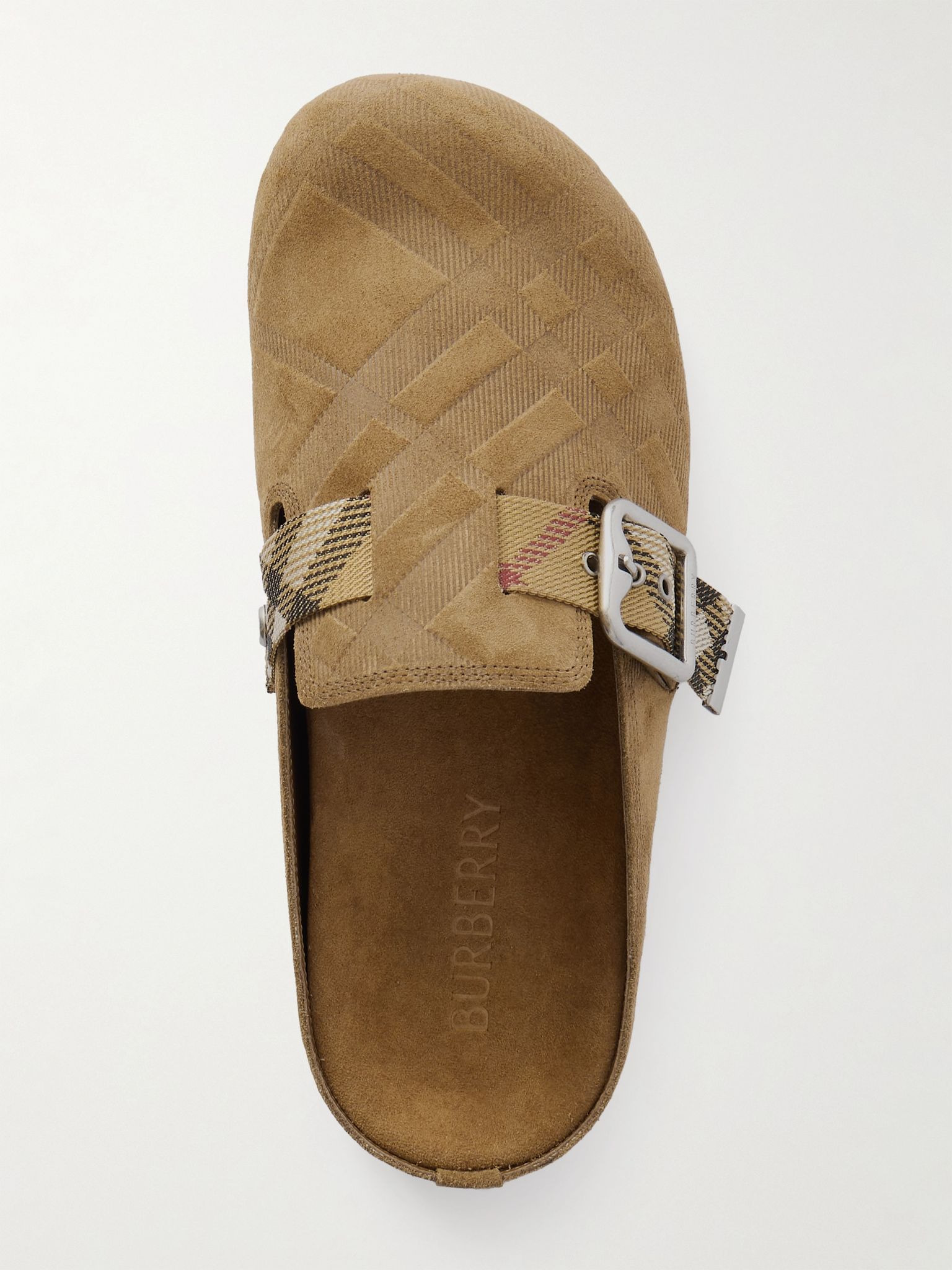 Urchin canvas-jacquard trimmed textured-suede clogs Beige - 5